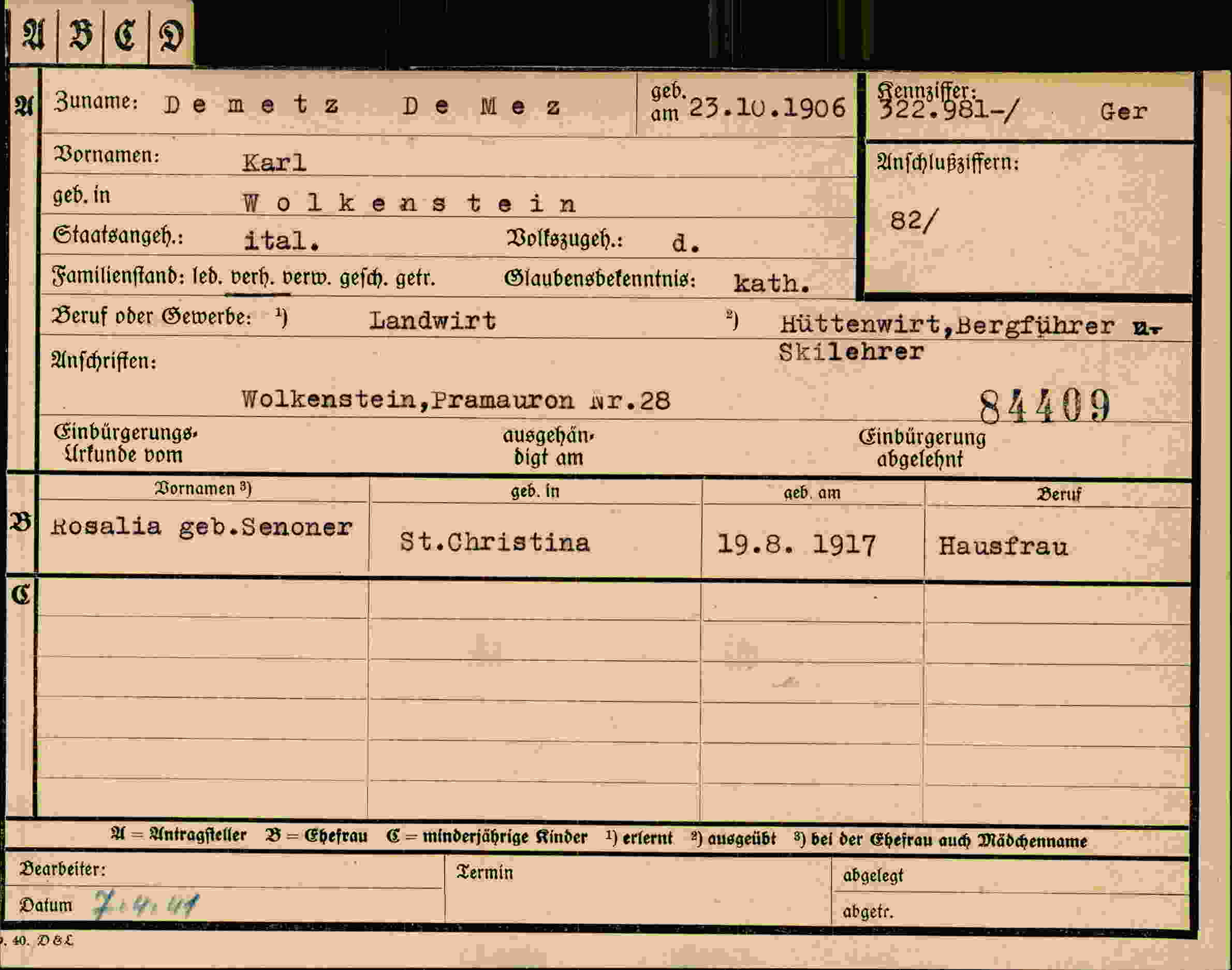 Dokument für Karl Demetz