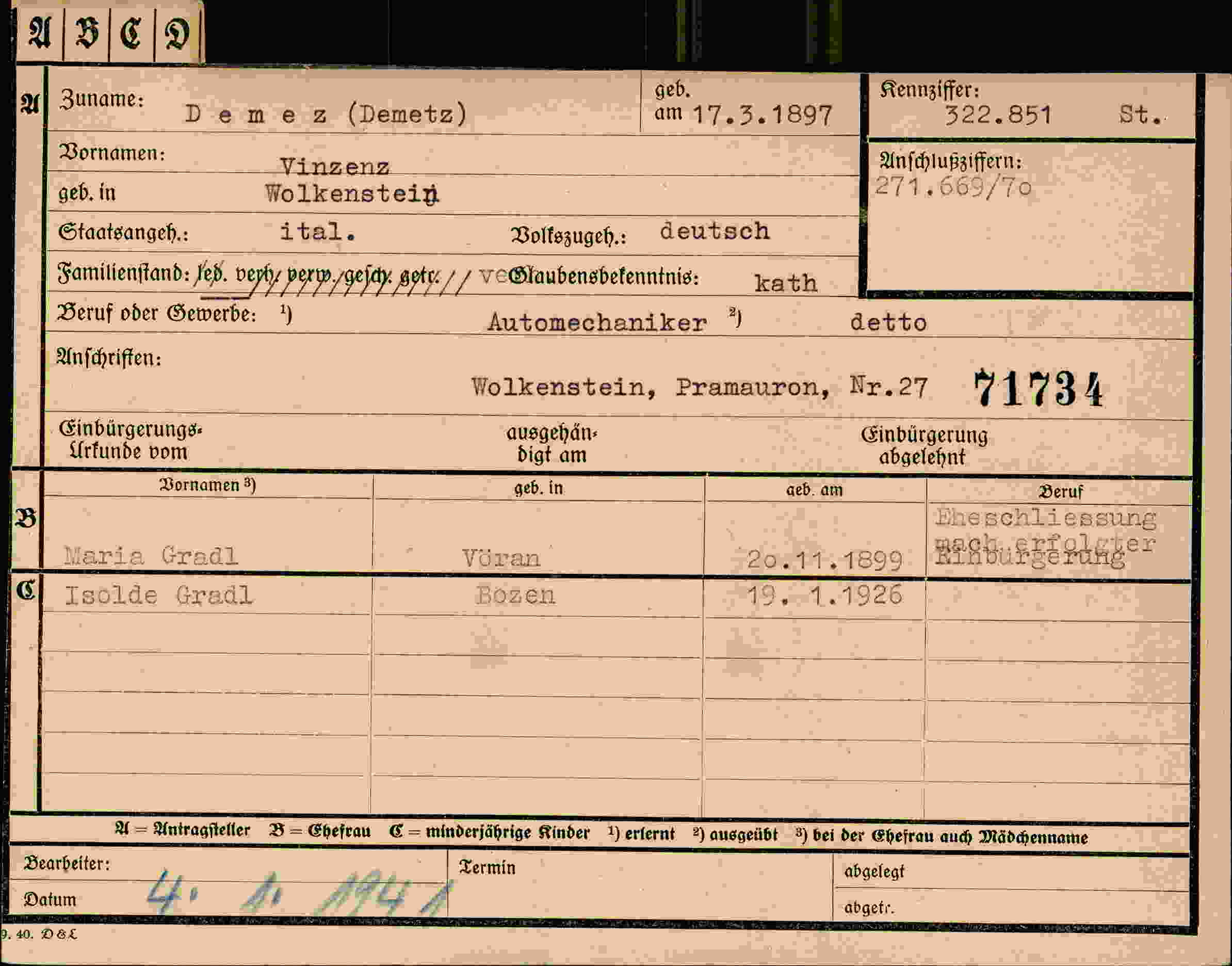 Vorderseite des Dokuments