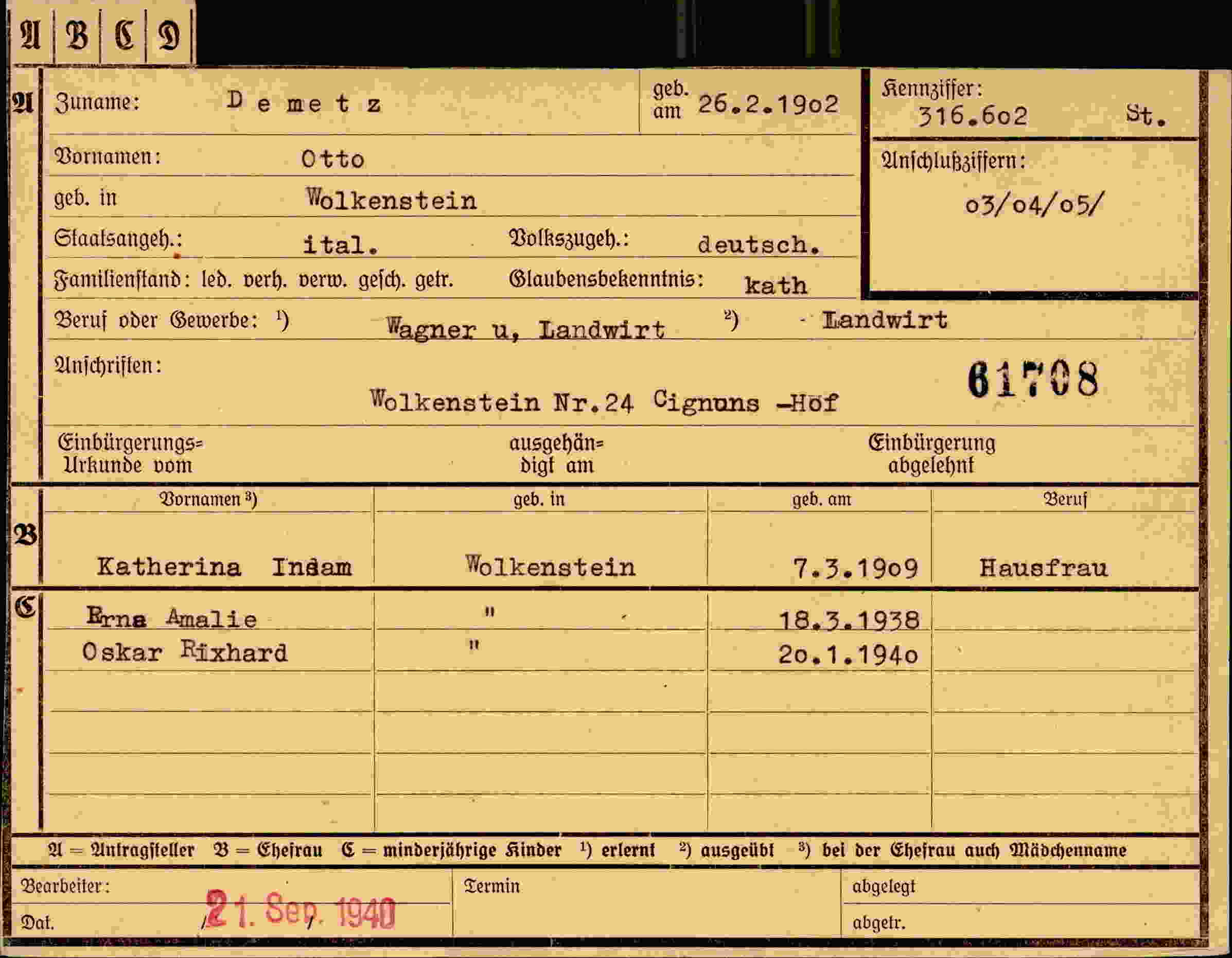 Dokument für Otto Demetz