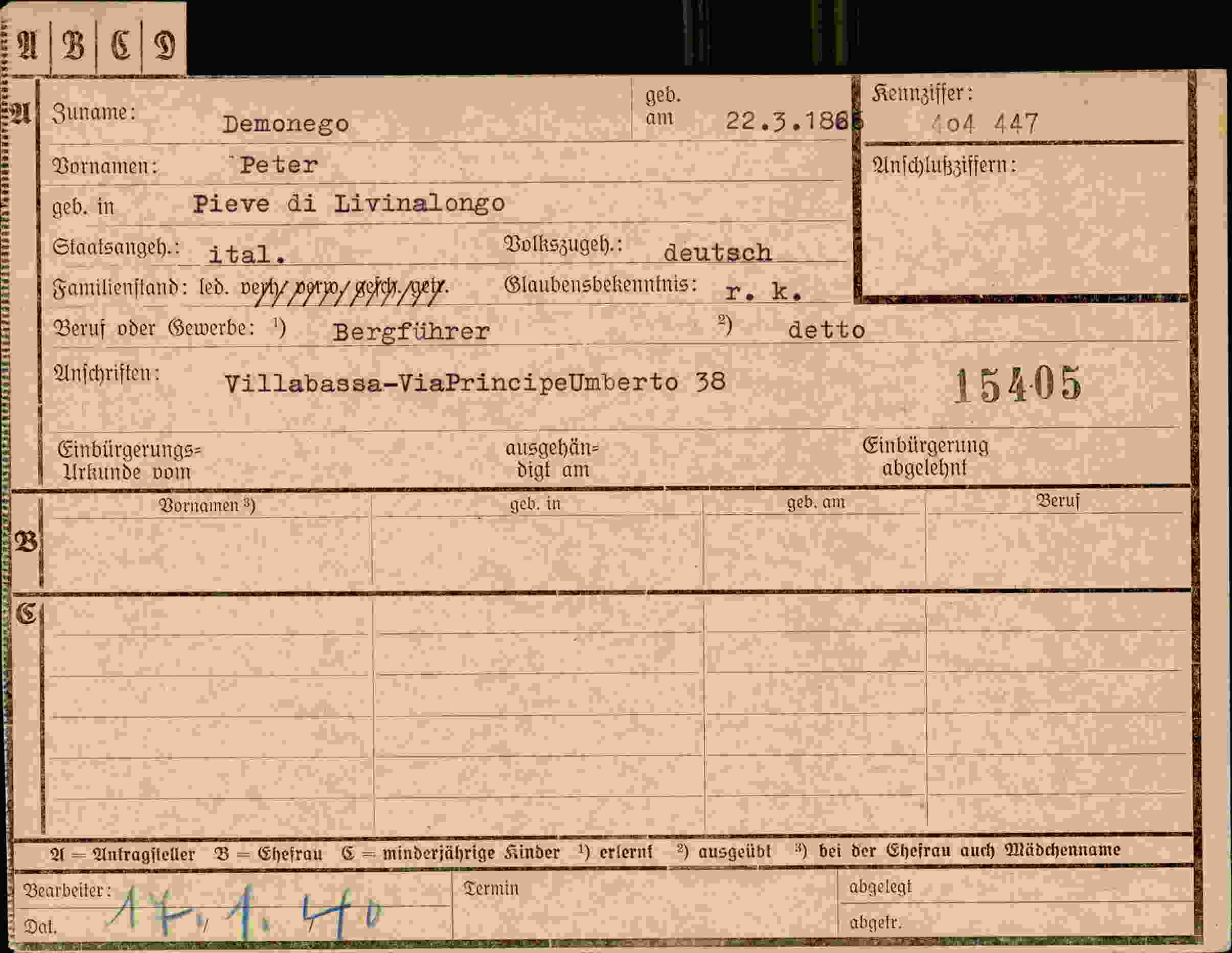 Dokument für Peter Demonego