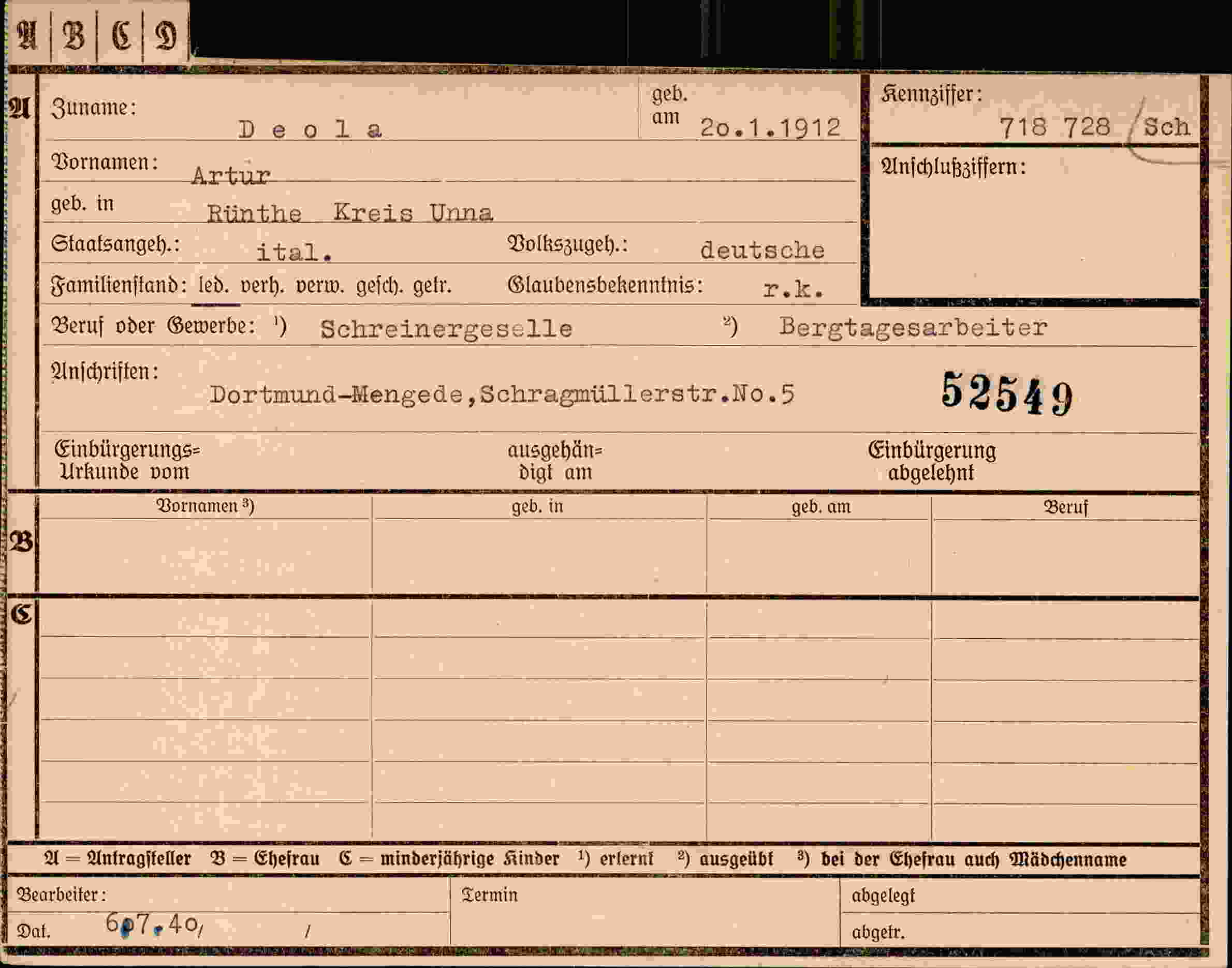 Dokument für Artur Deola