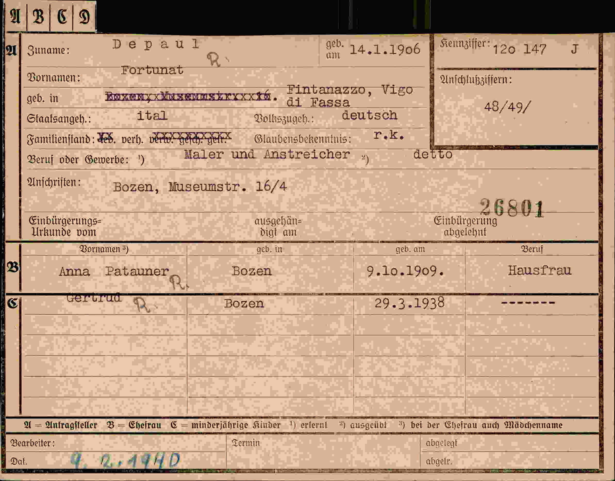 Vorderseite des Dokuments