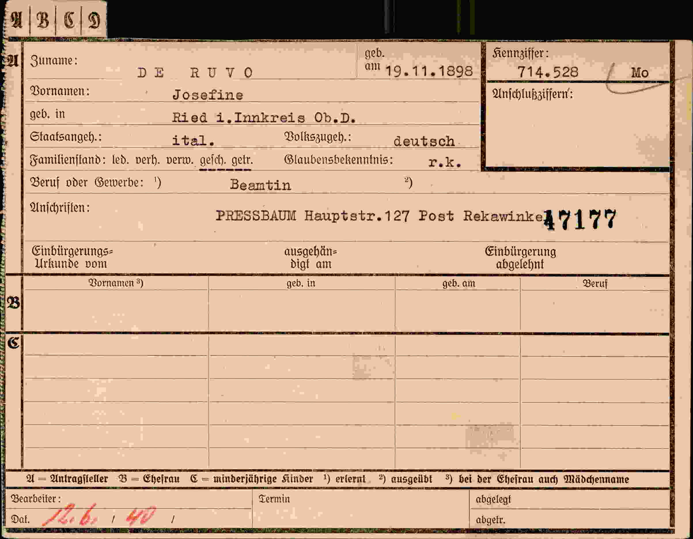 Dokument für Josefine De Ruvo