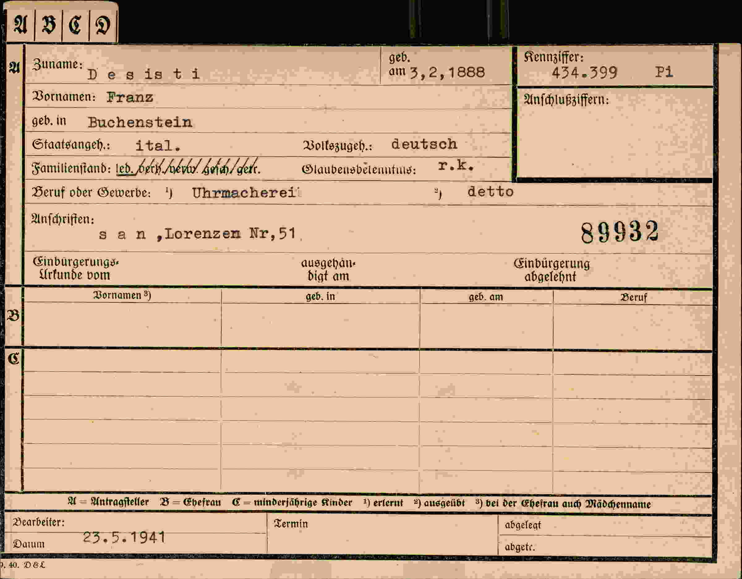 Dokument für Franz Desisti