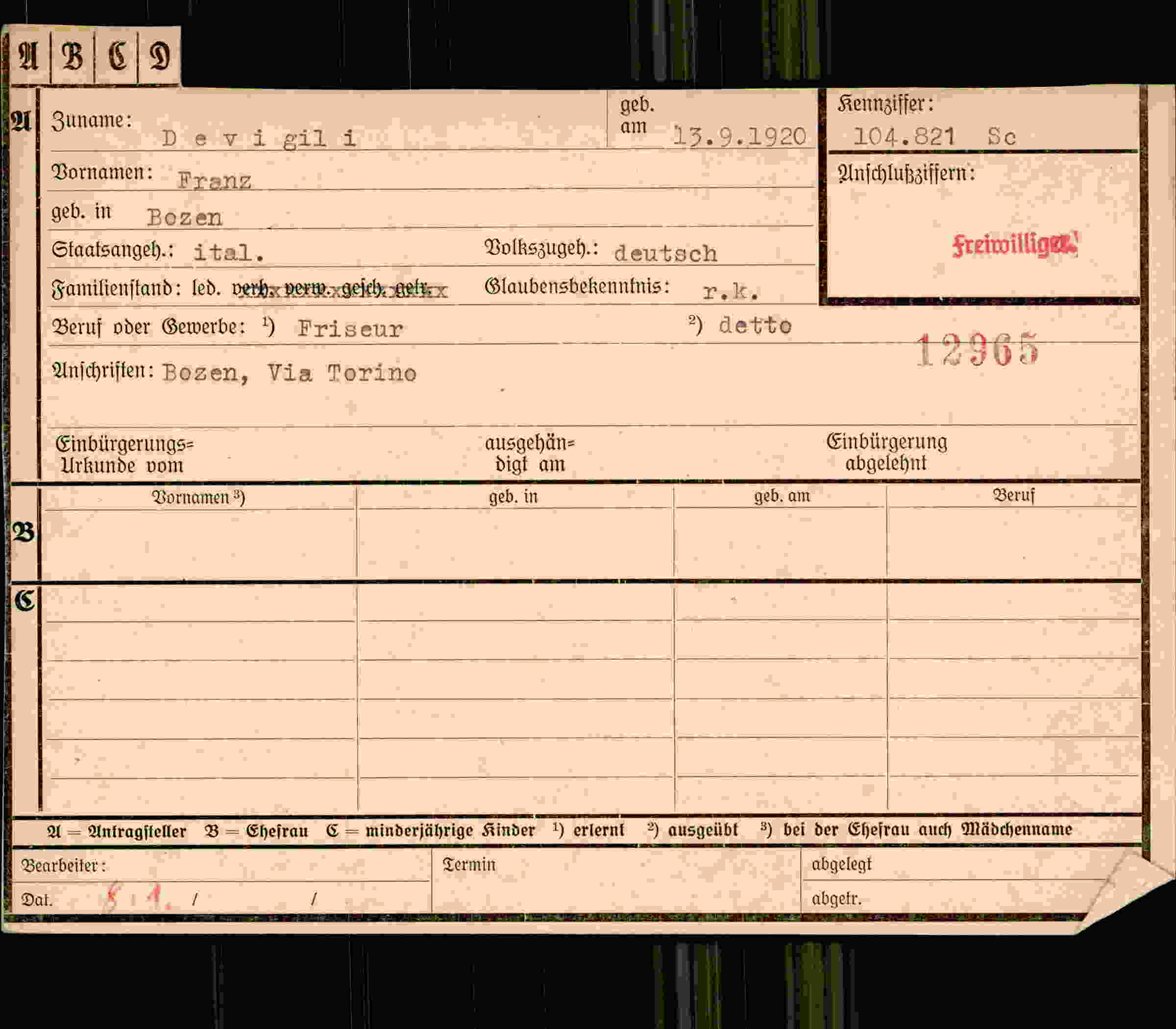 Dokument für Franz Devigili