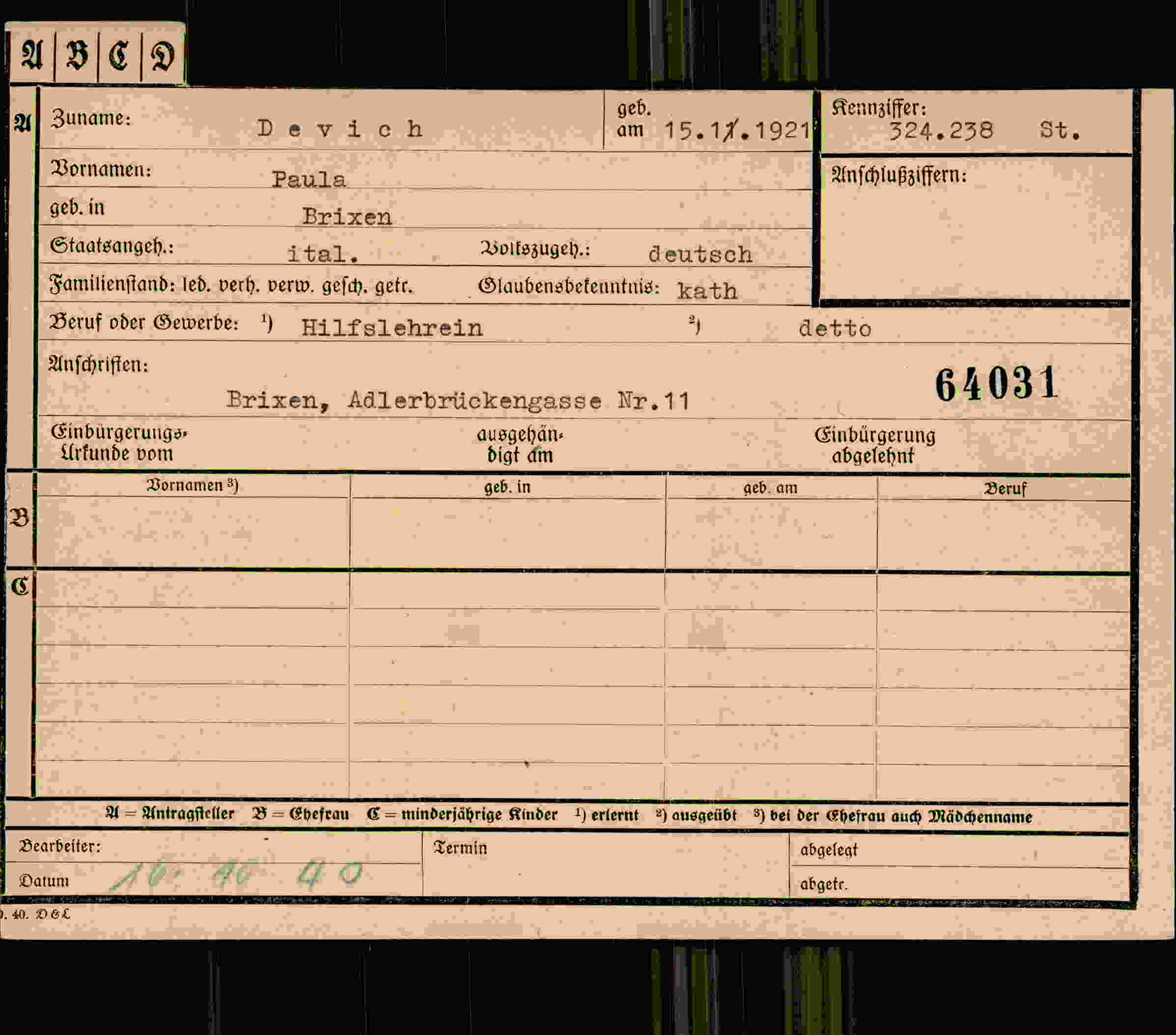 Dokument für Paula Devich