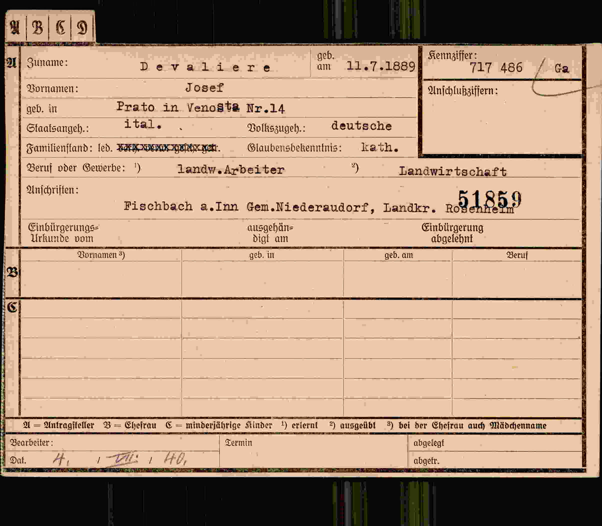 Dokument für Josef Devaliere