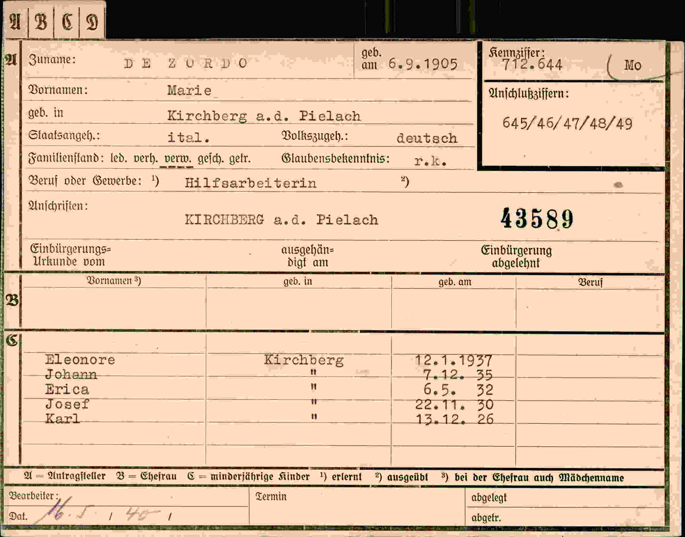 Vorderseite des Dokuments