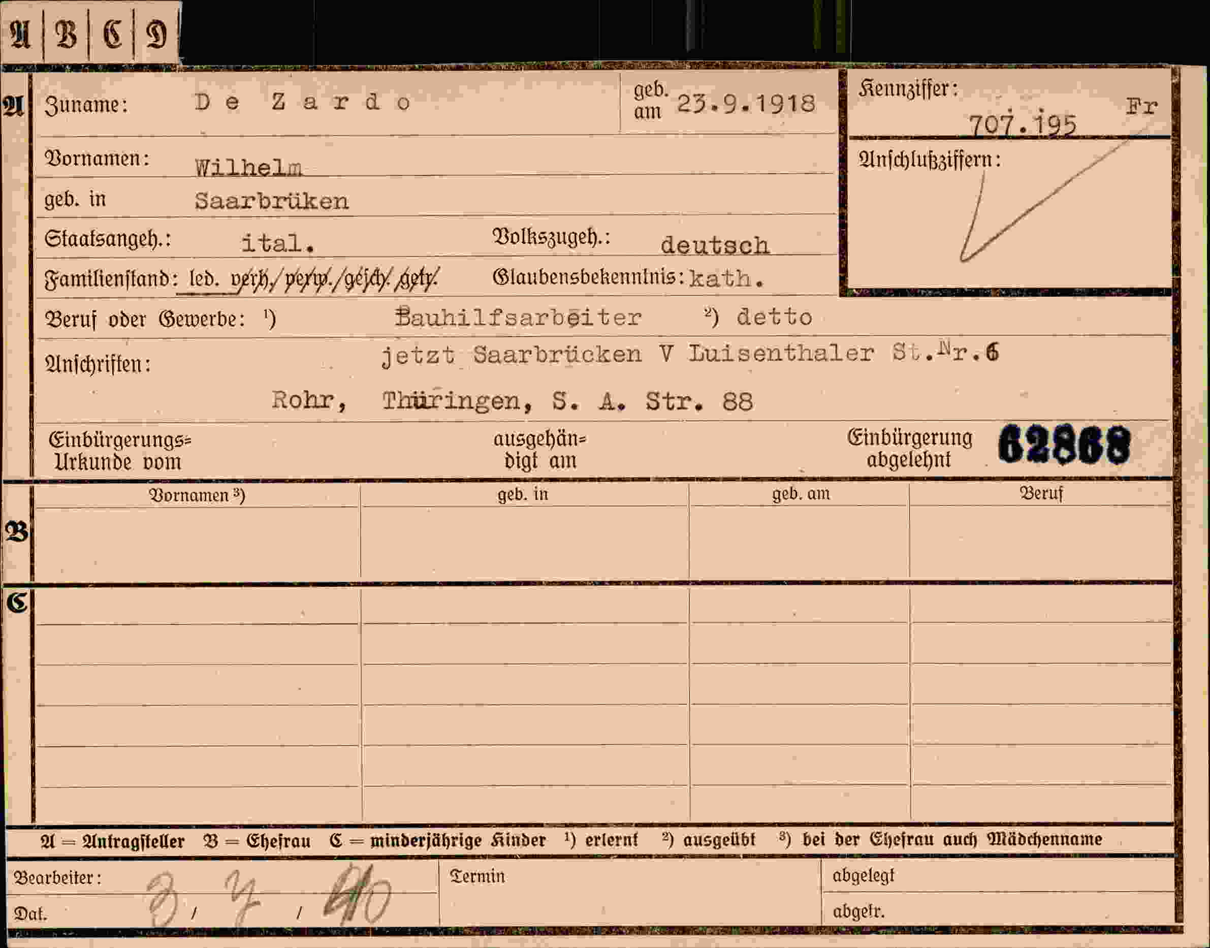 Dokument für Wilhelm De Zardo