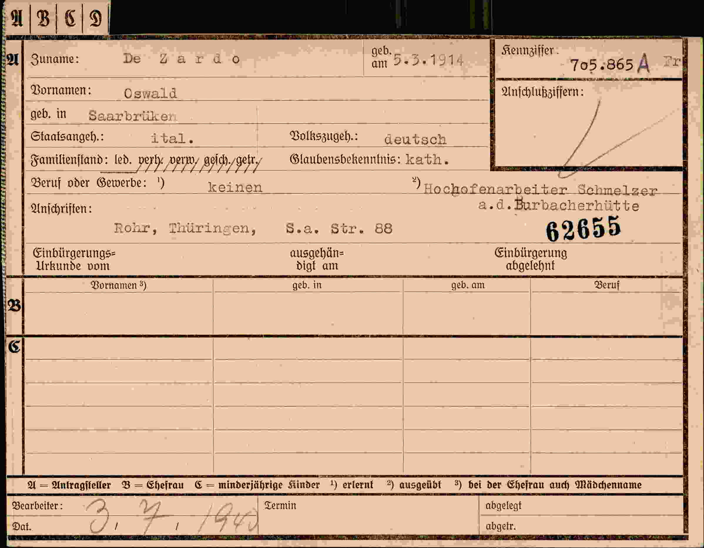 Dokument für Oswald De Zardo