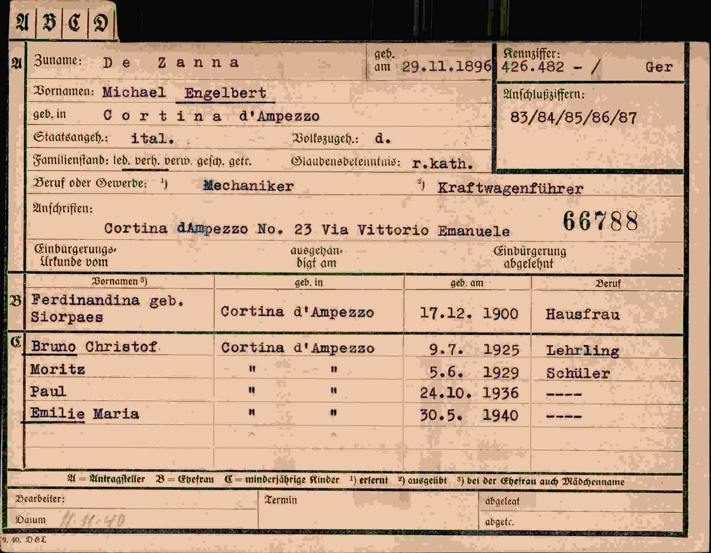 Dokument für Michael Engelbert De Zanna