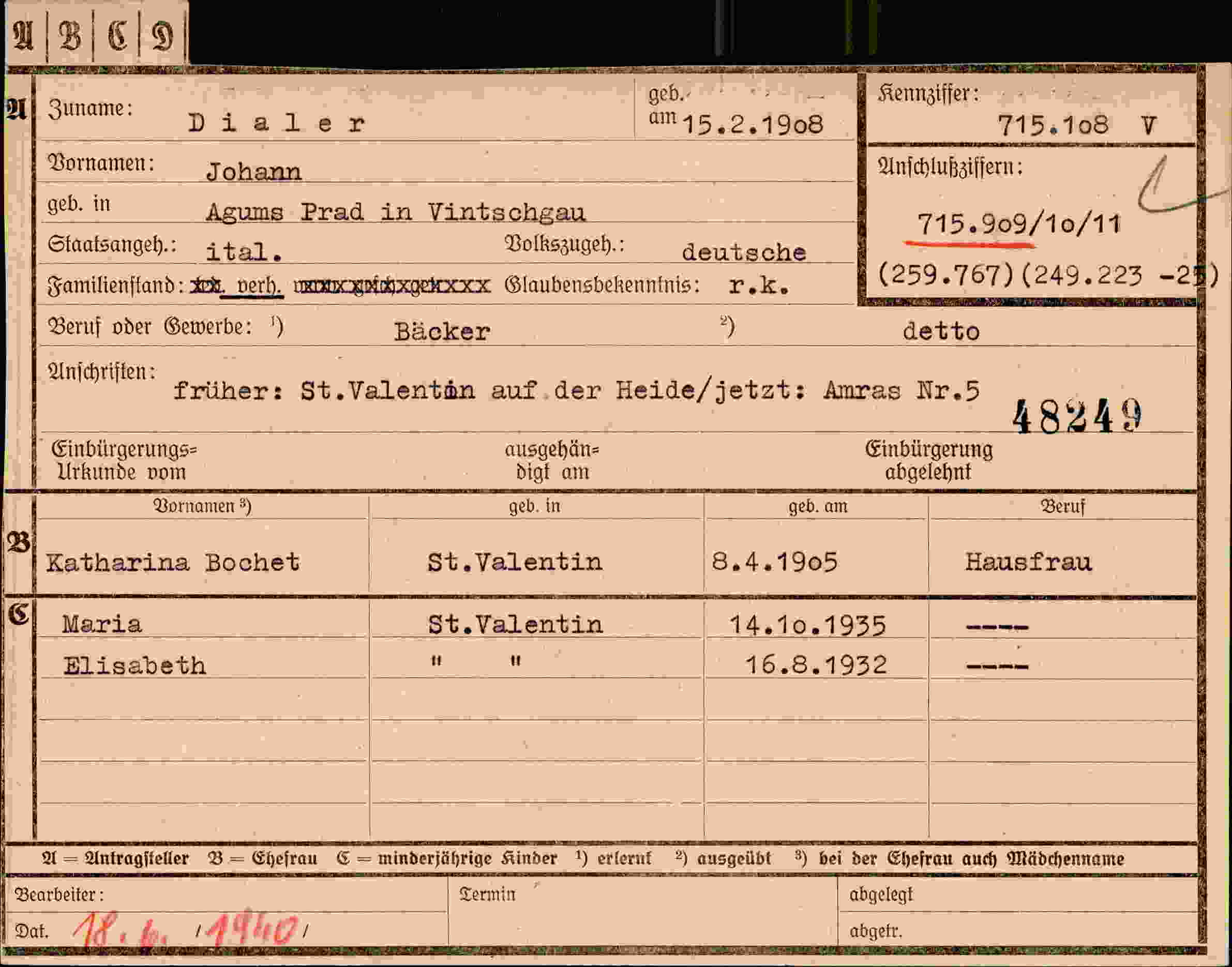 Dokument für Johann Dialer