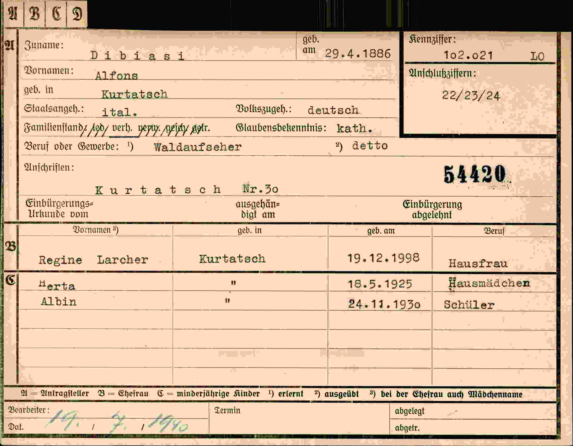 Dokument für Alfred Dibiasi