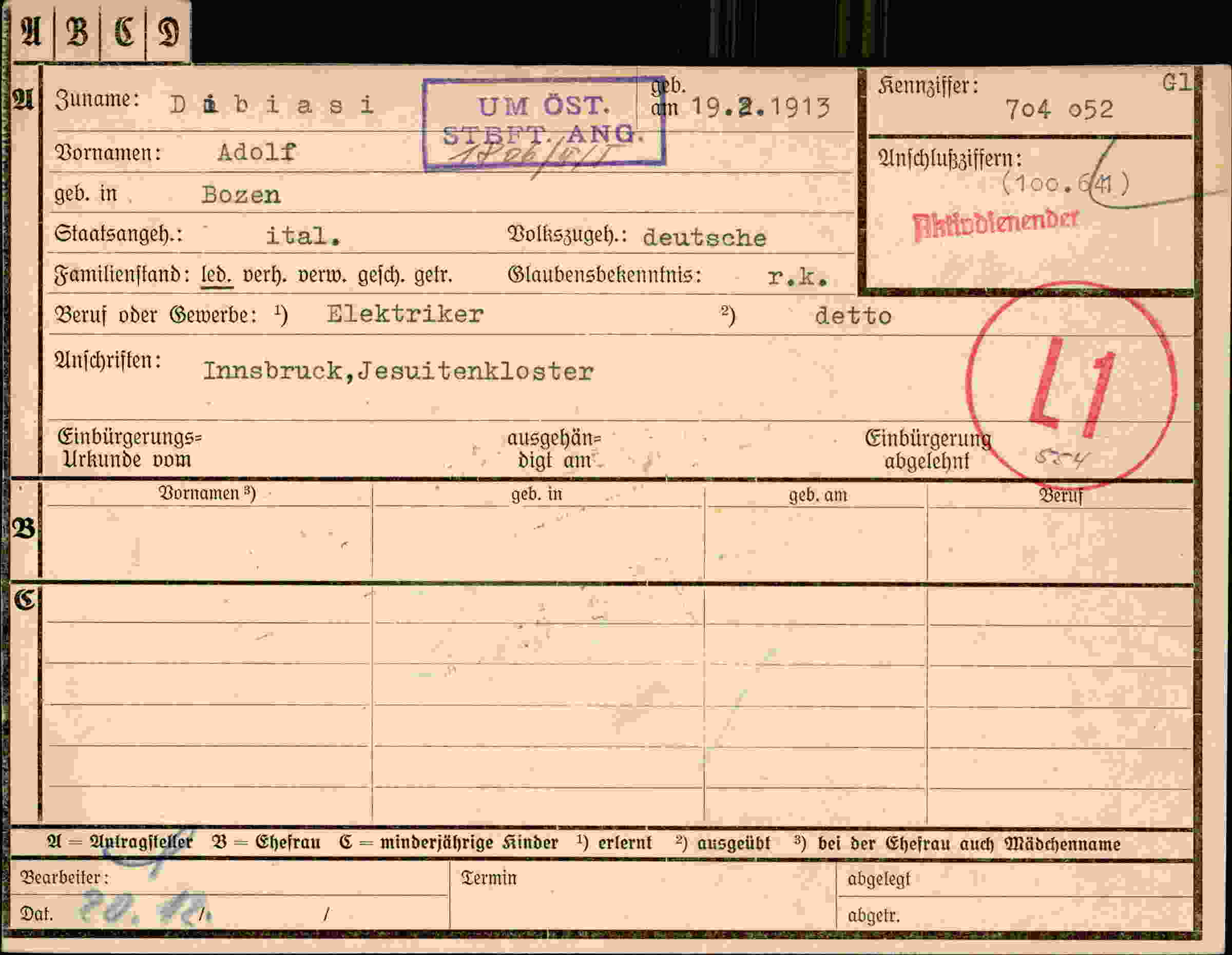 Dokument für Adolf Dibiasi