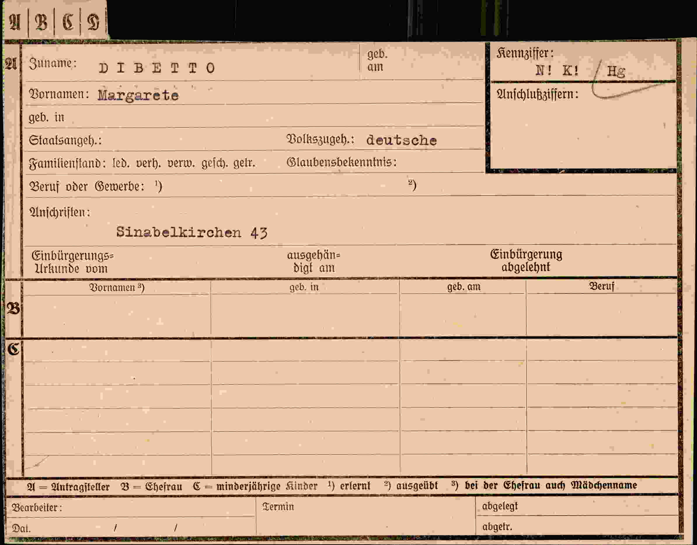Vorderseite des Dokuments