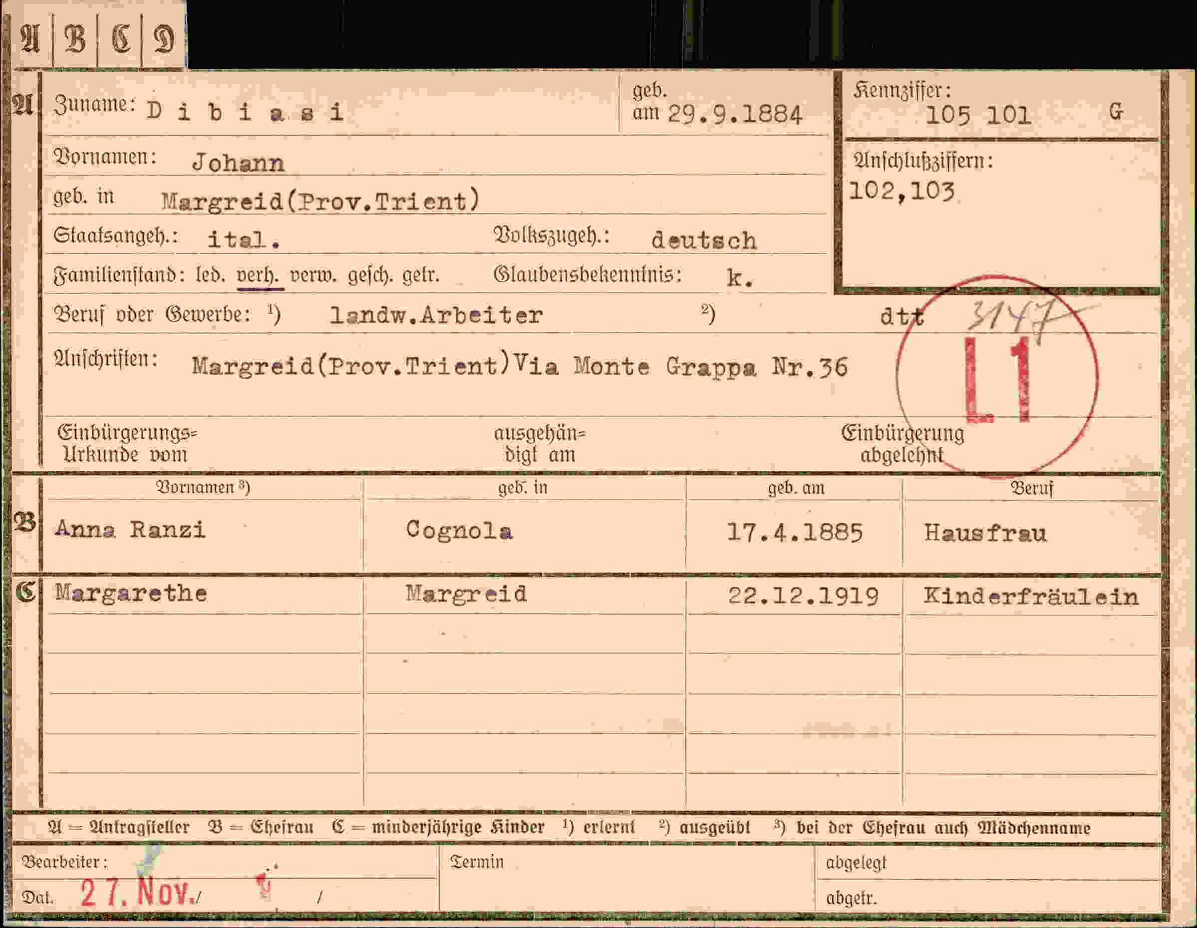 Dokument für Johann Dibiasi