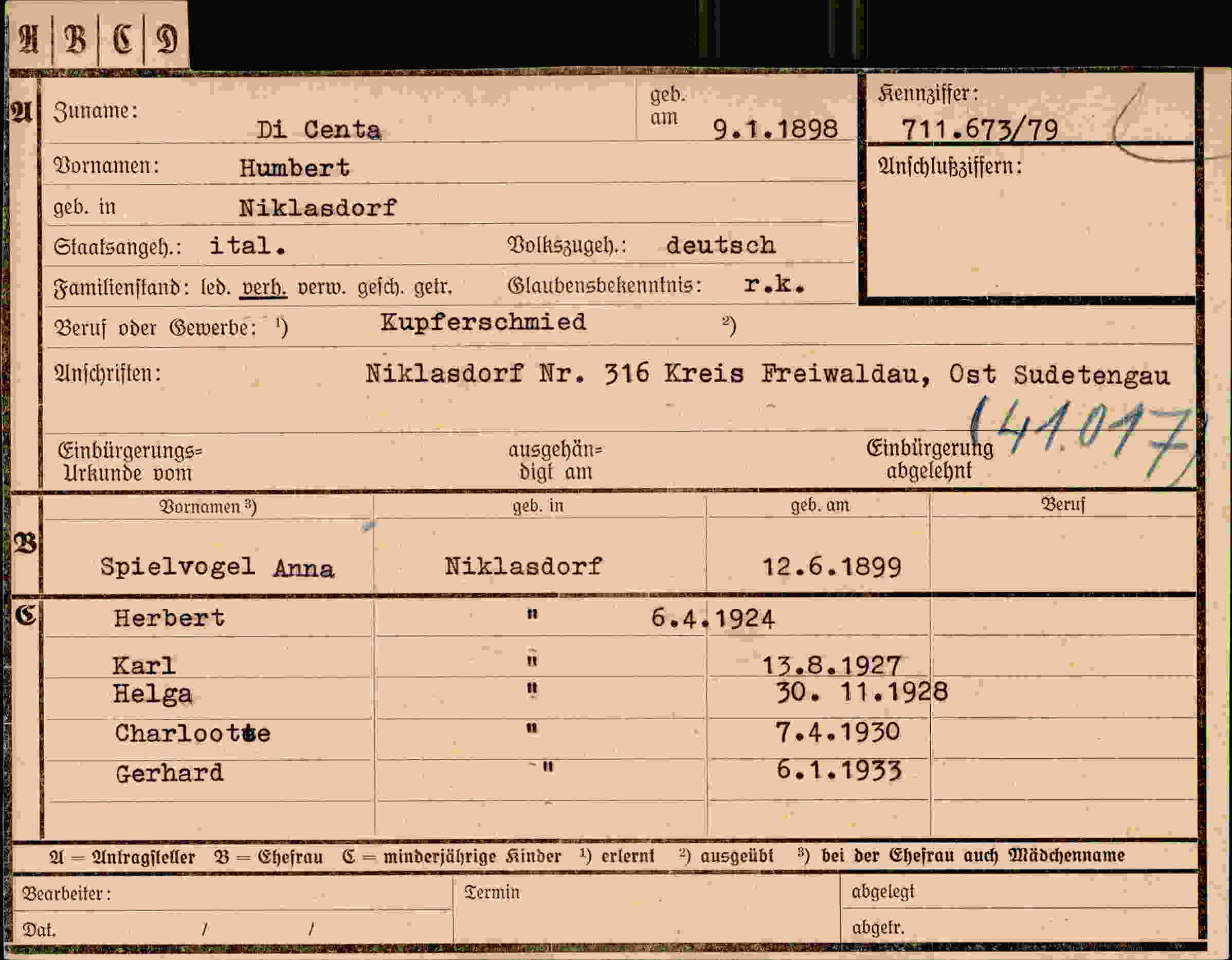 Dokument für Humbert Di Centa
