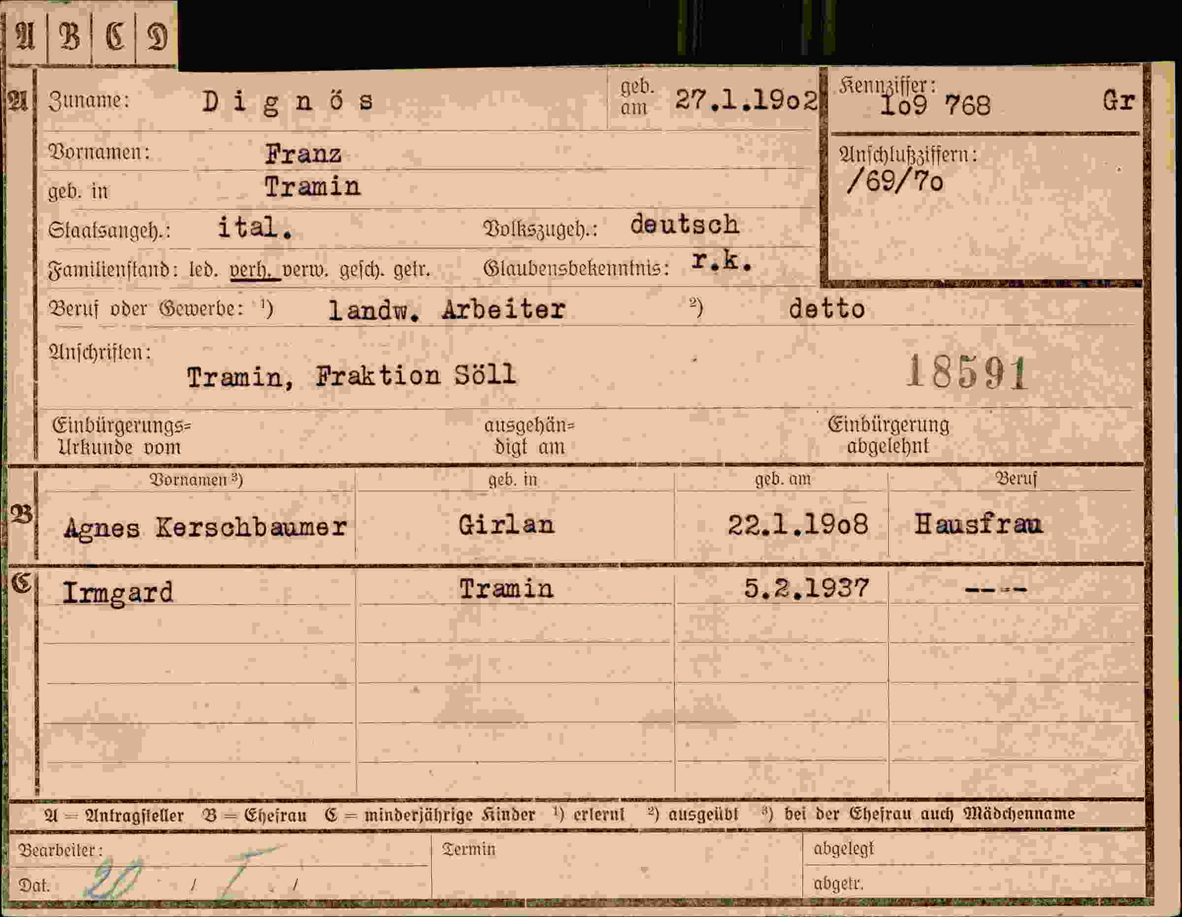 Dokument für Franz Dignös