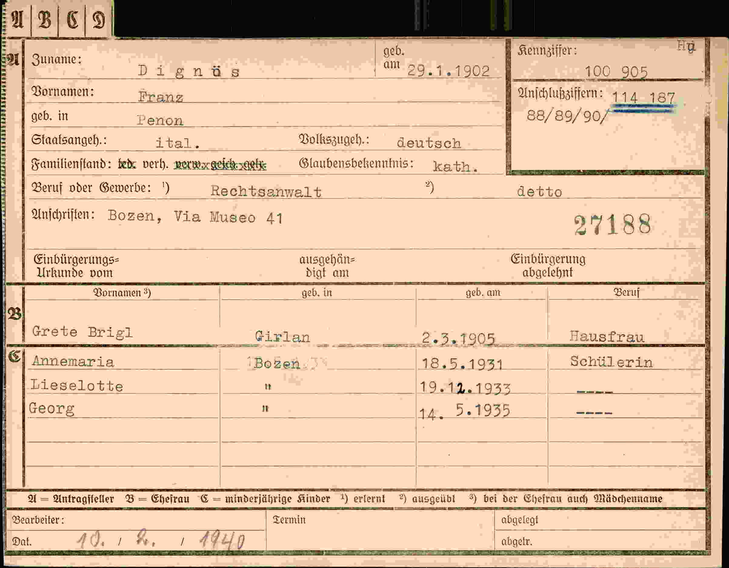 Dokument für Franz Dignös