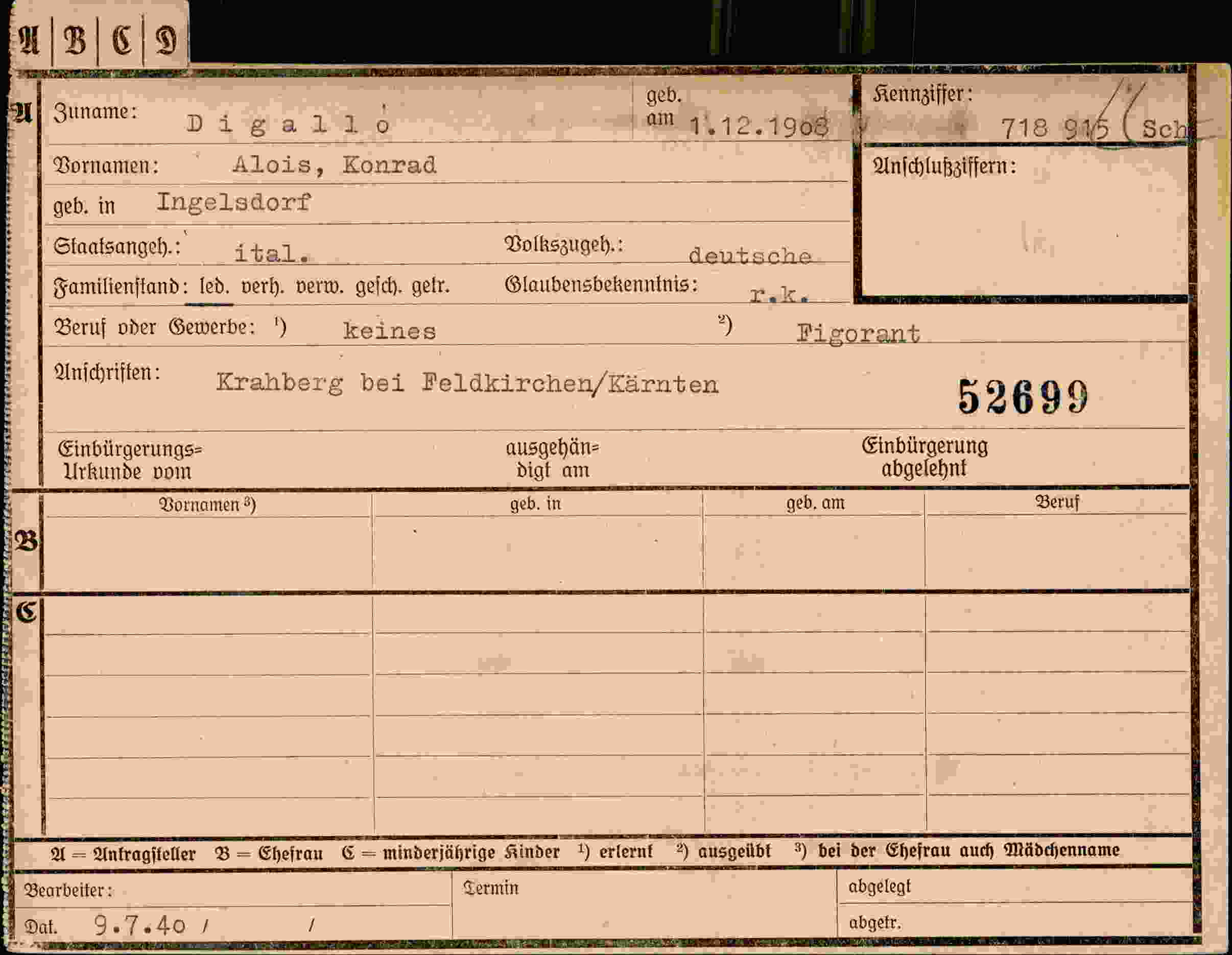 Dokument für Alois Konrad Digallo