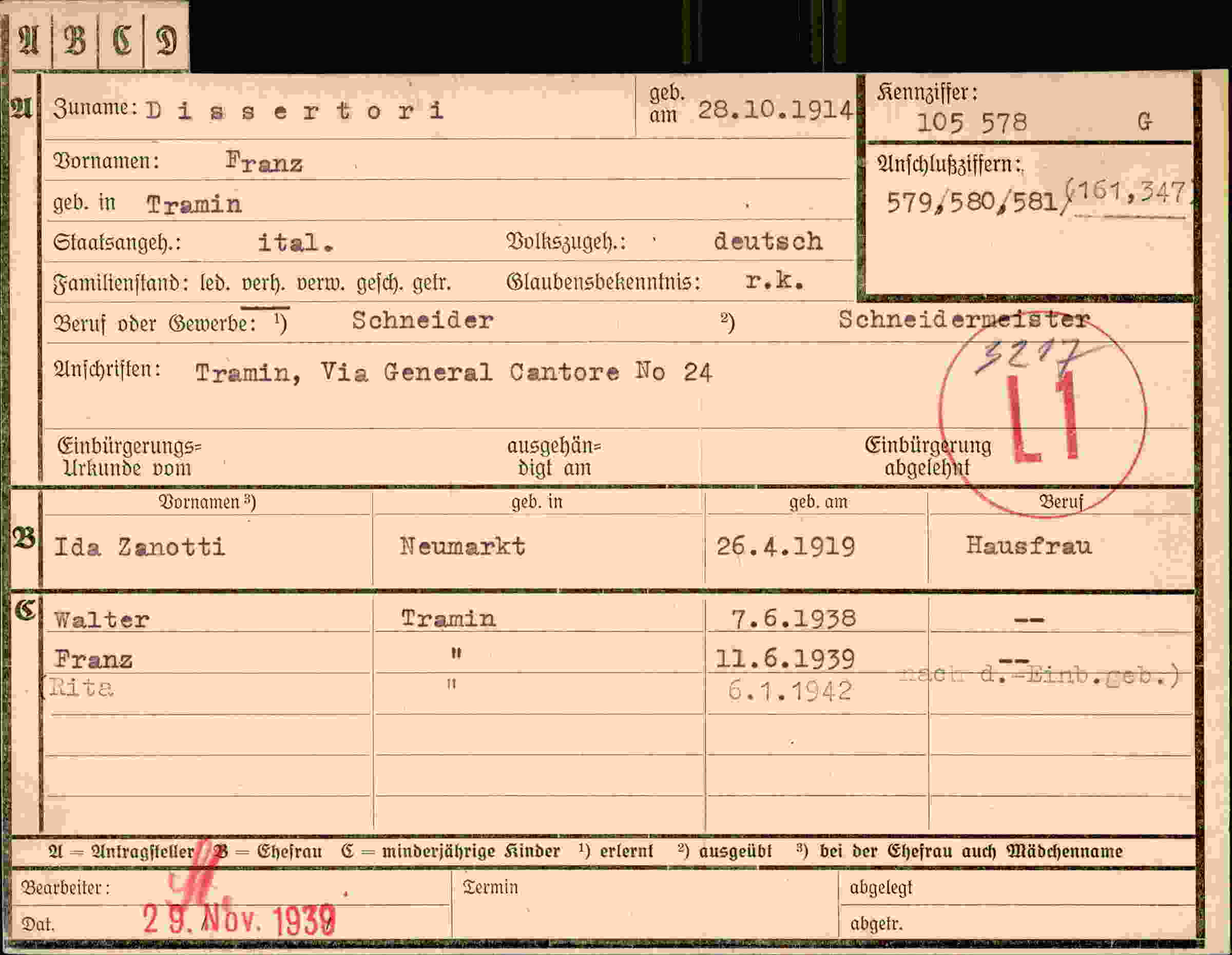 Dokument für Franz Dissertori