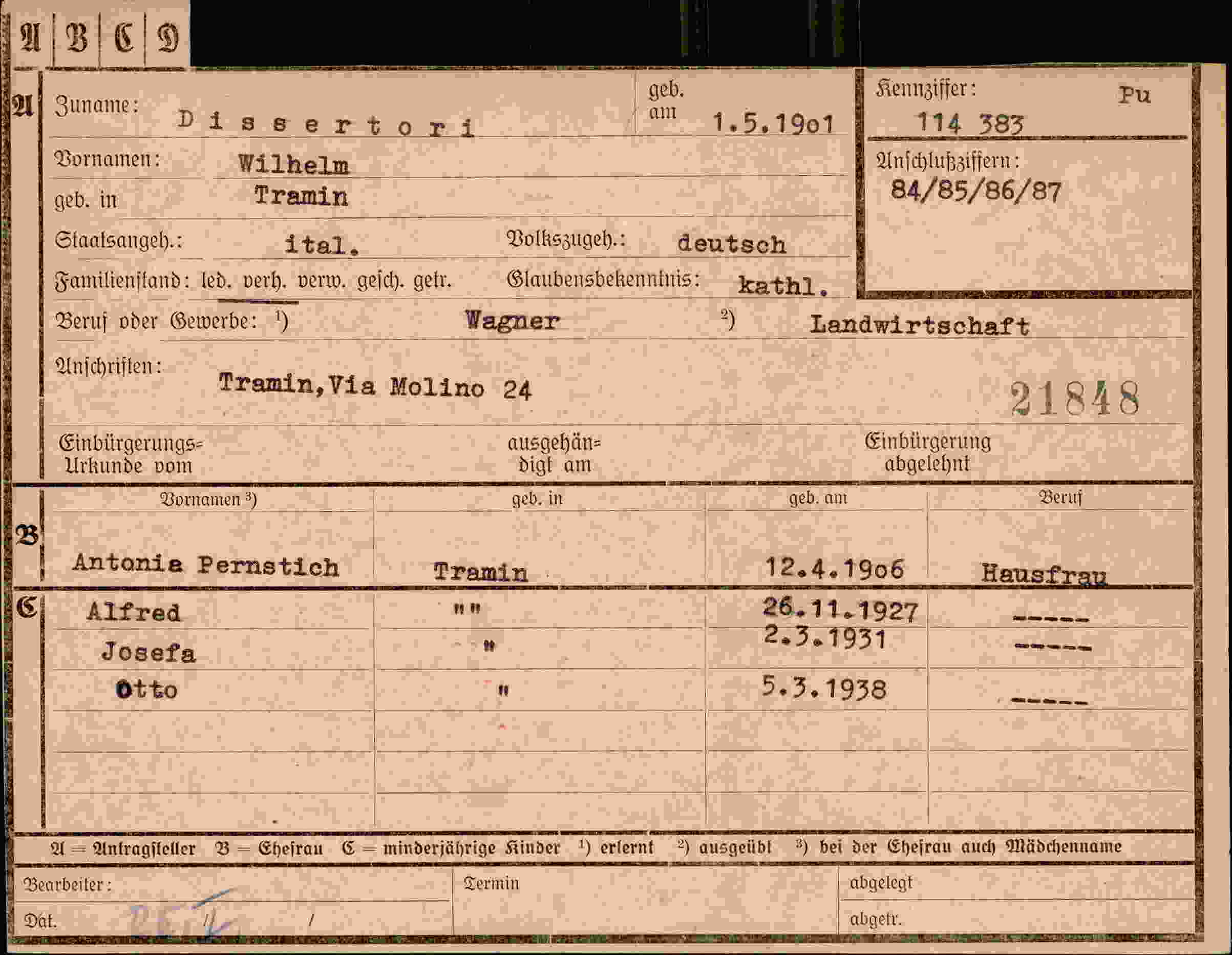 Dokument für Wilhelm Dissertor