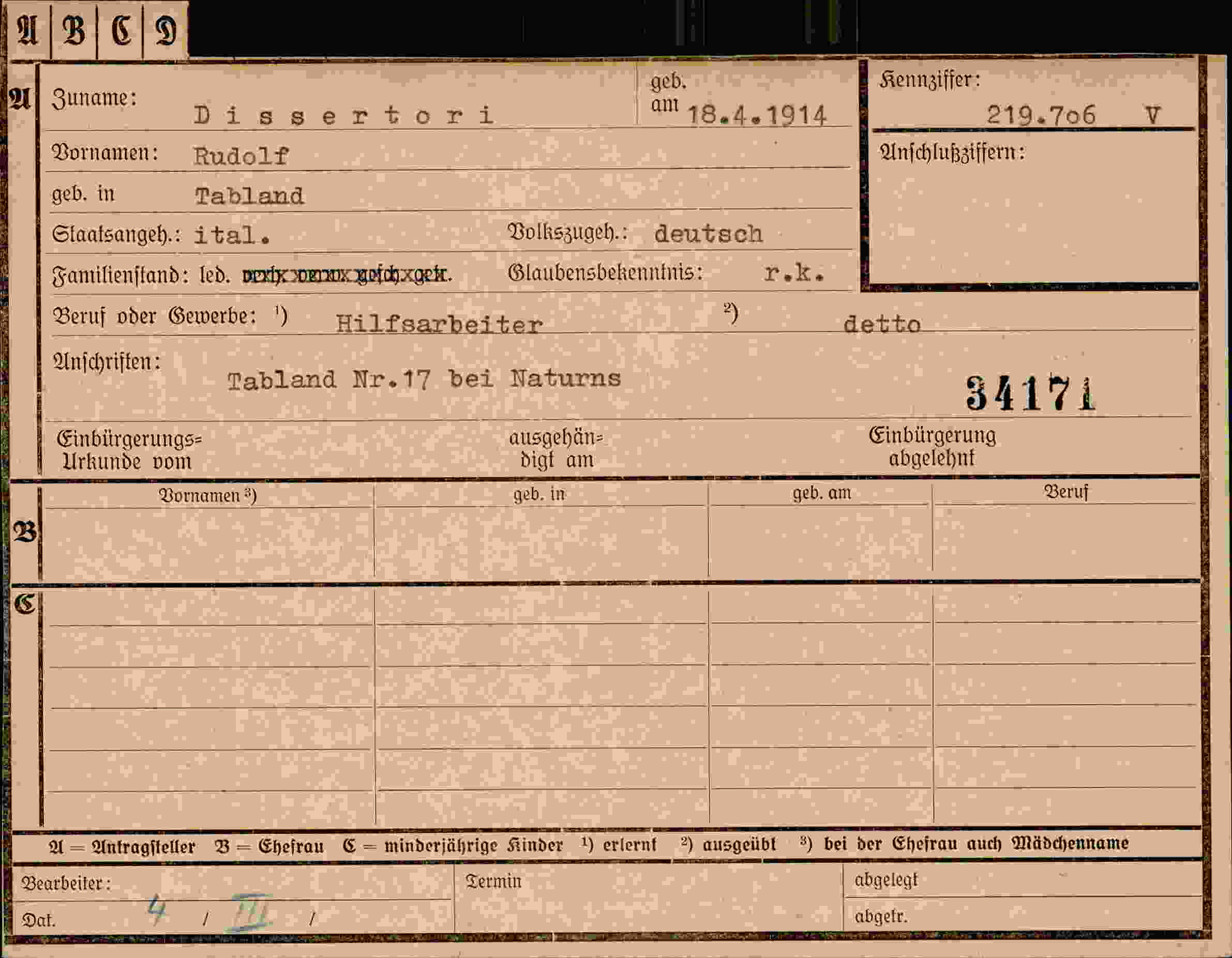 Dokument für Rudolf Dissertori