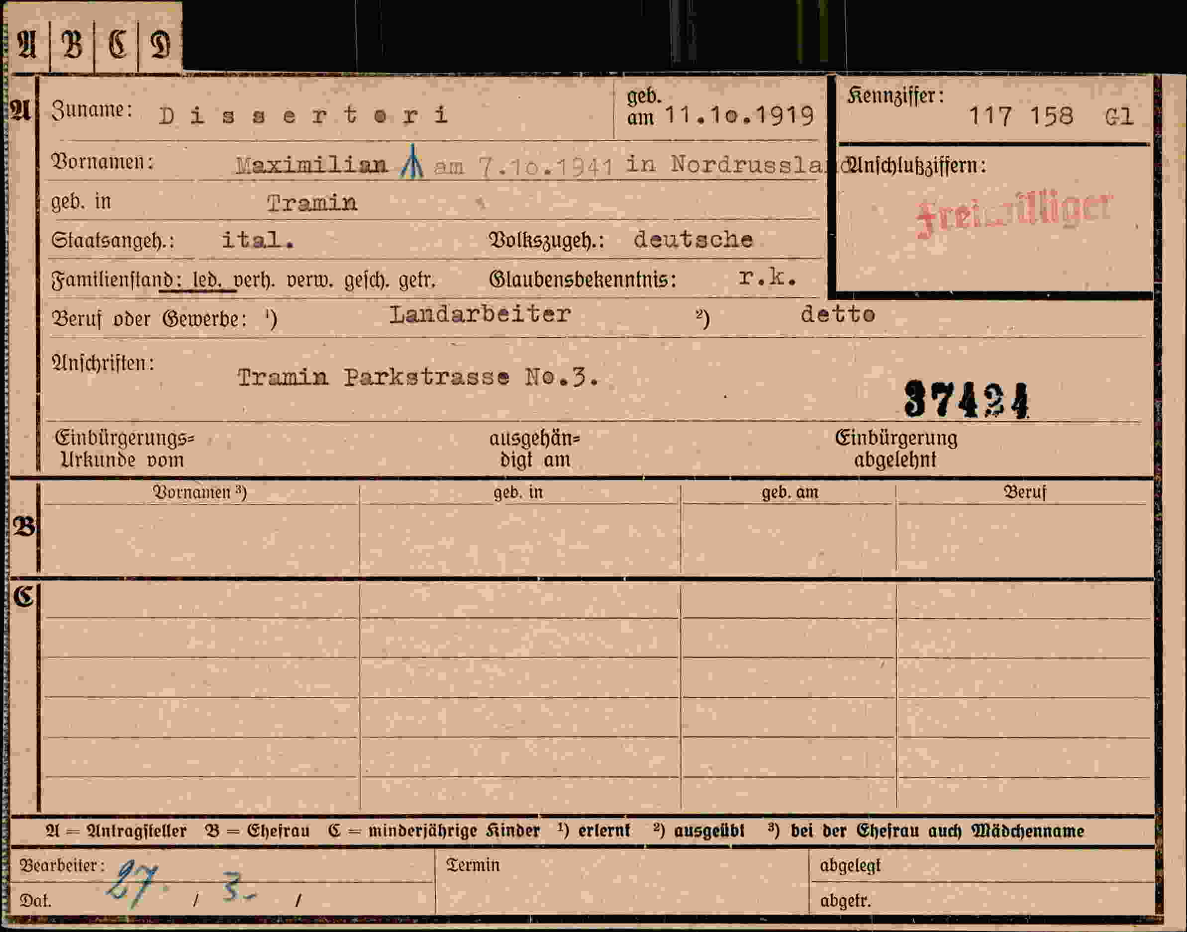 Vorderseite des Dokuments