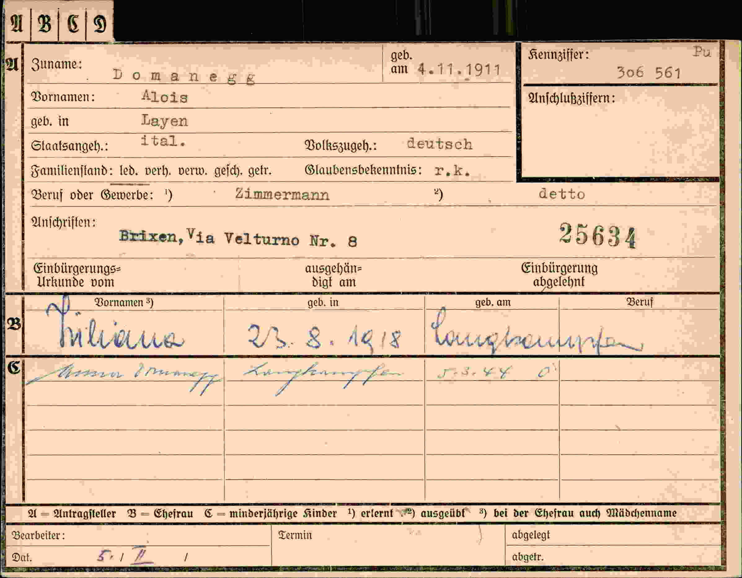 Dokument für Alois Domanegg