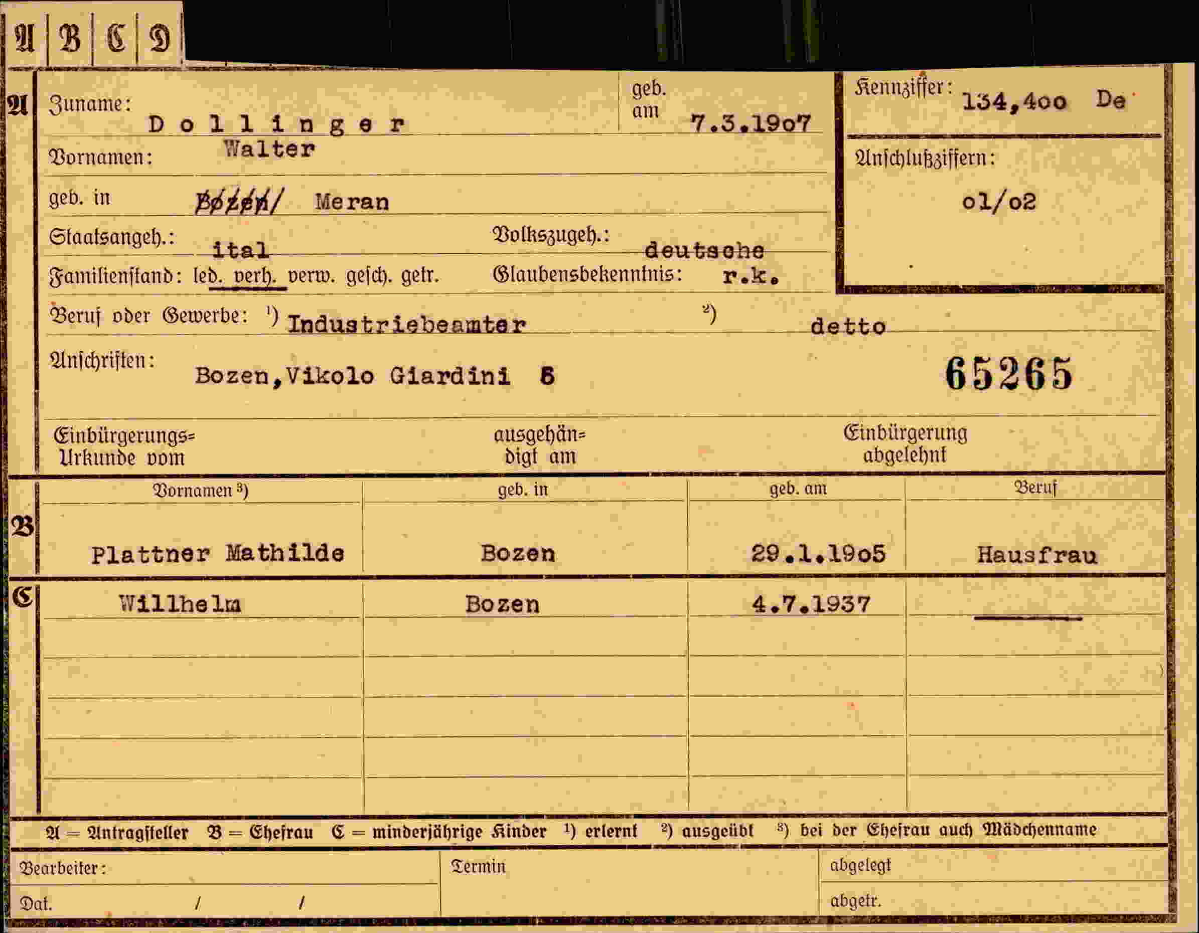 Dokument für Walter Dollinger