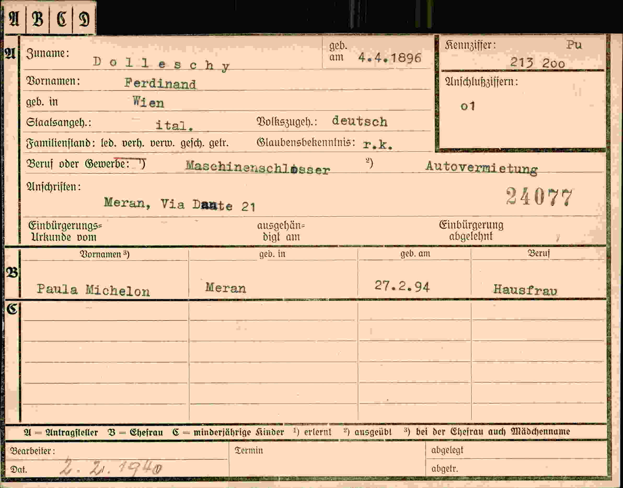 Dokument für Ferdinand Dolleschy