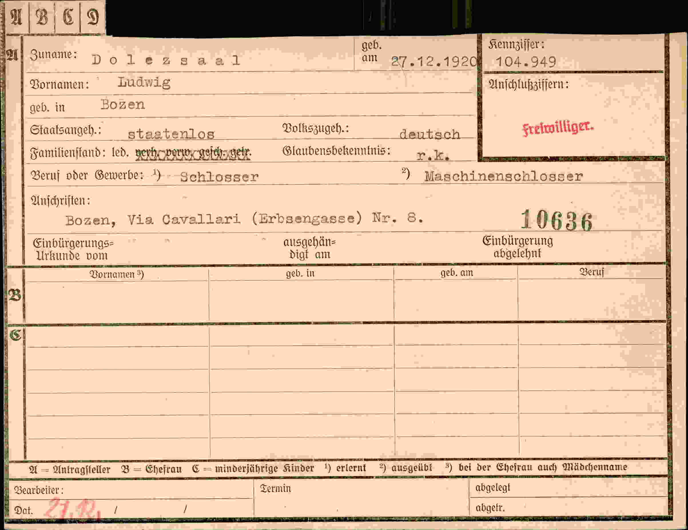 Vorderseite des Dokuments