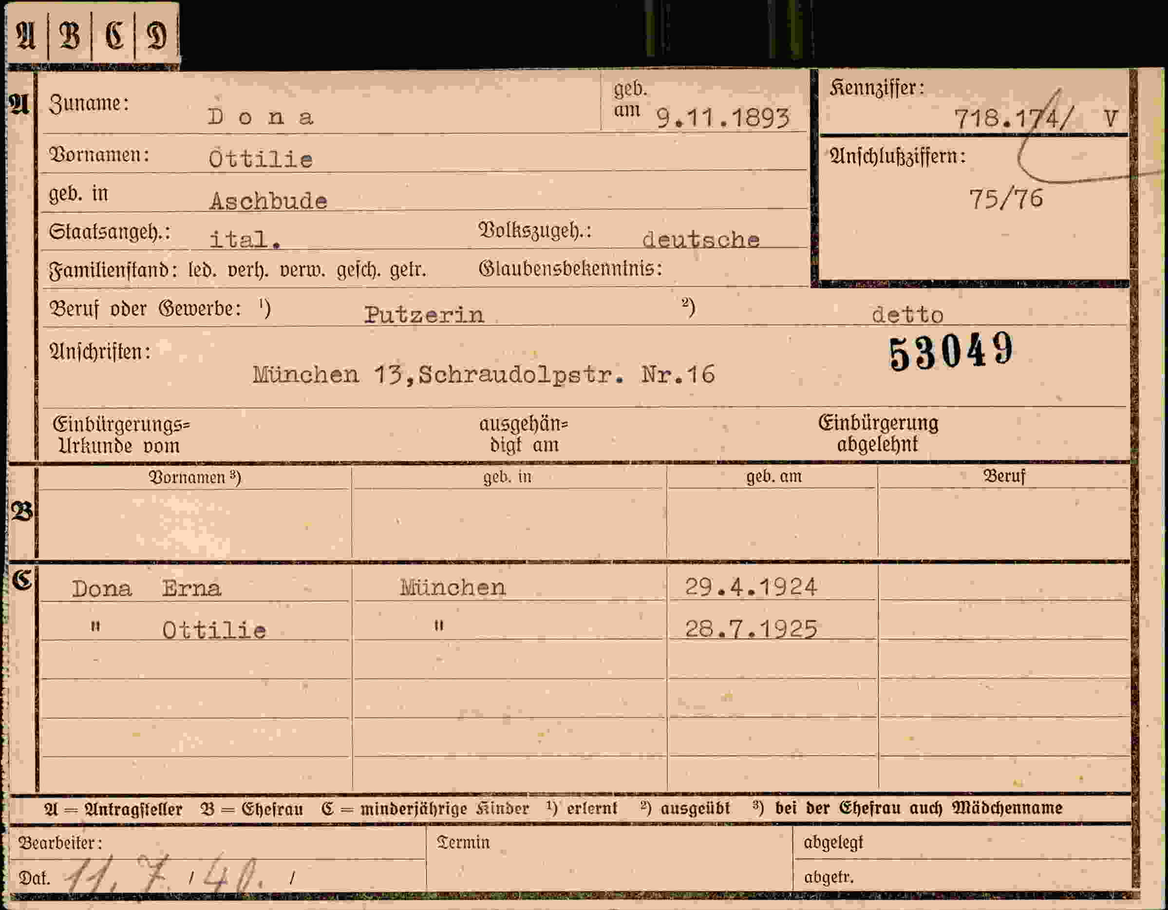Dokument für Öttilie Dona