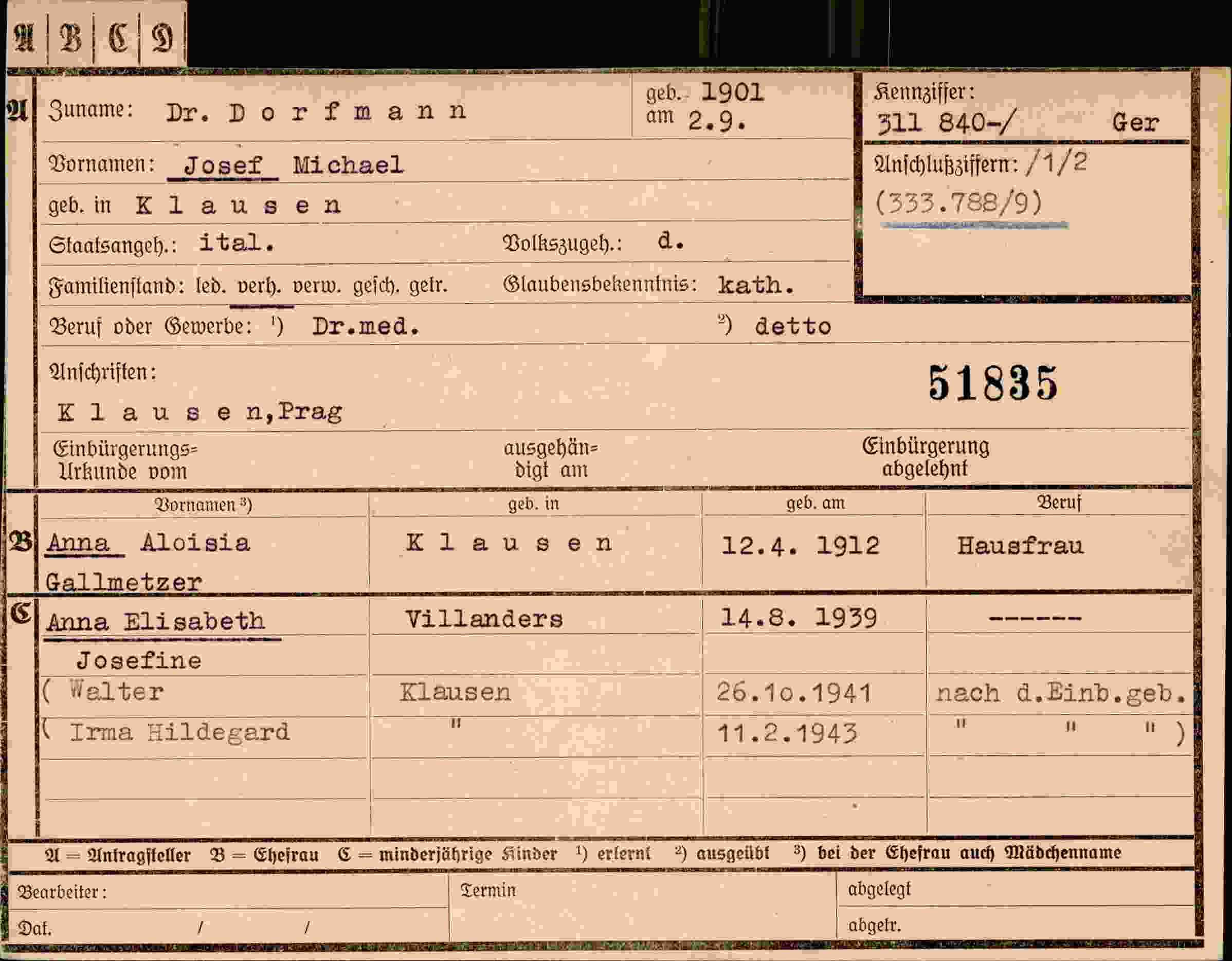 Dokument für Josef Michael Dorfmann