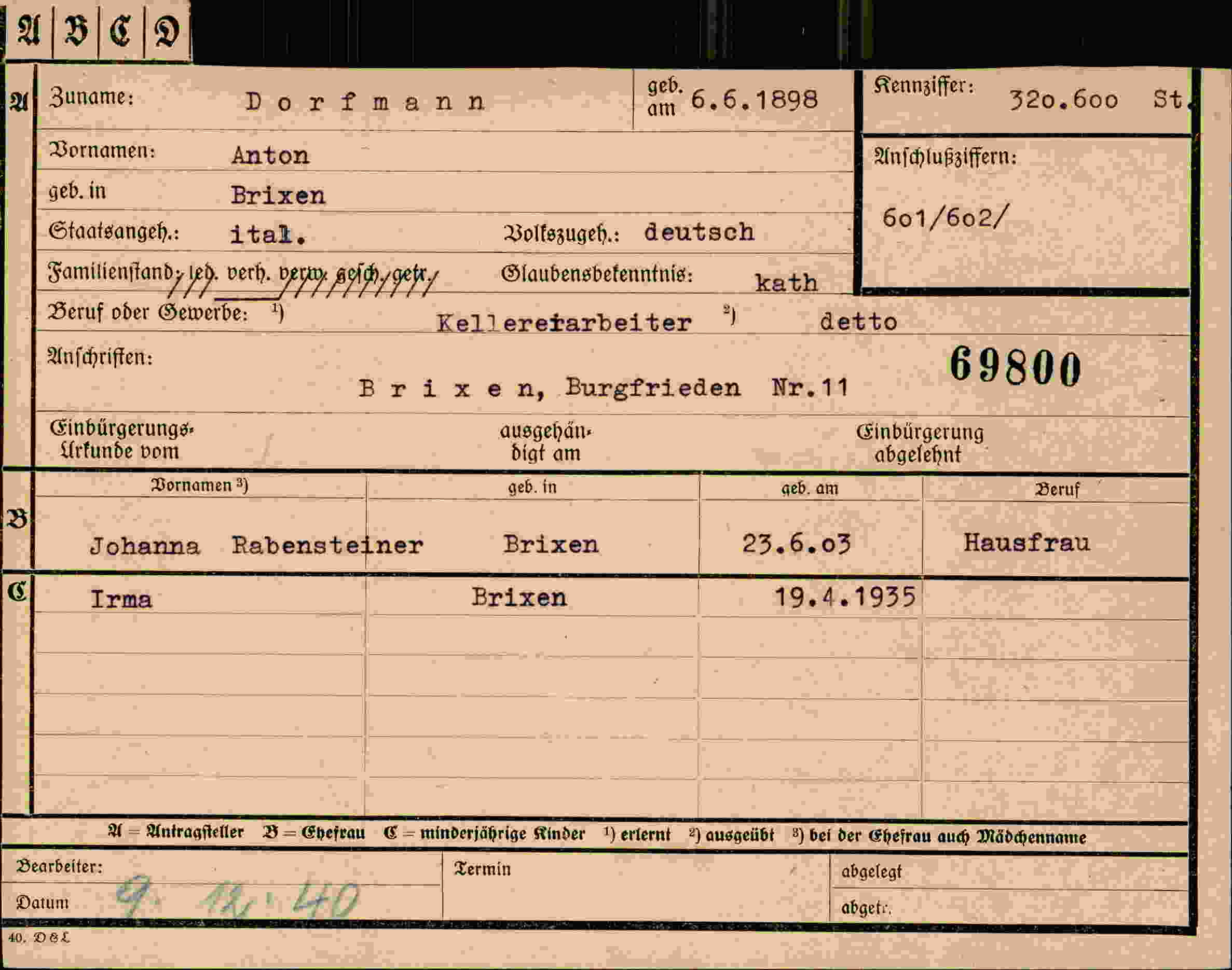Dokument für Anton Dorfmann