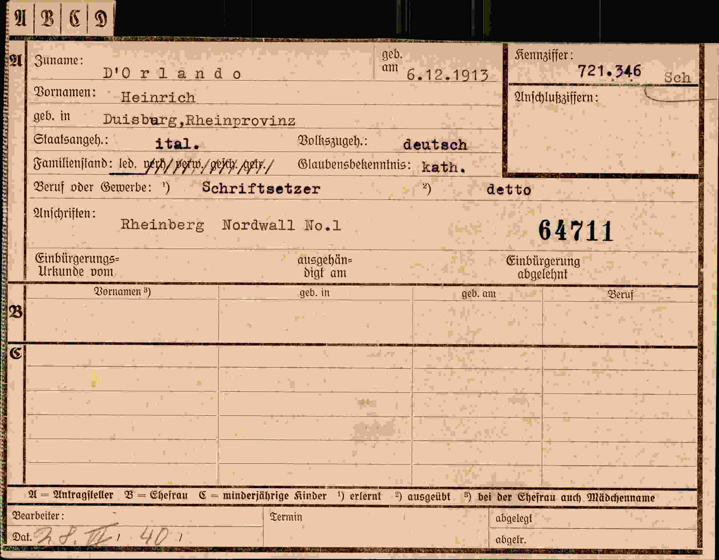 Dokument für Heinrich D'Orlando