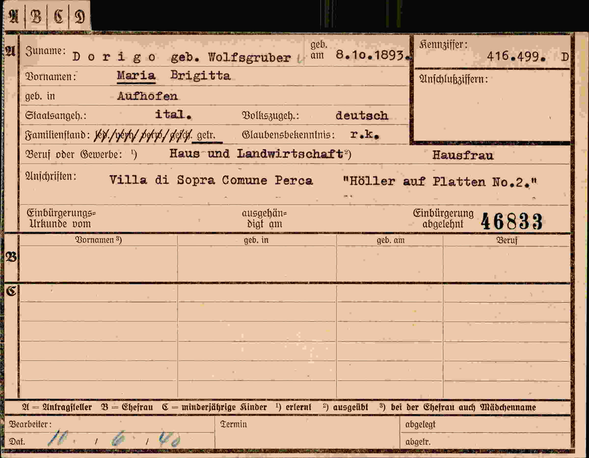 Dokument für Maria Brigitta Dorigo