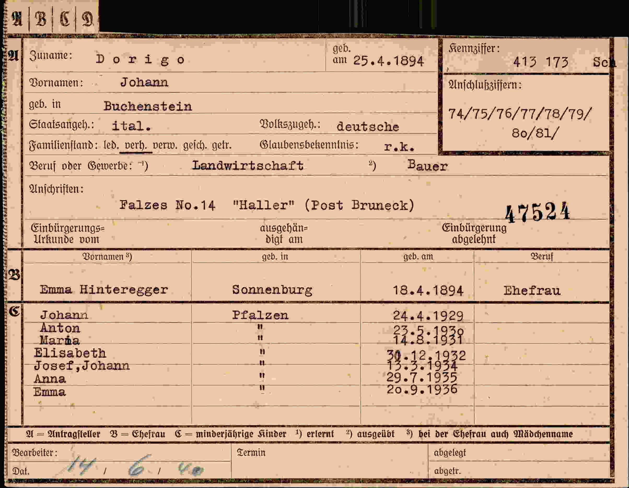 Dokument für Johann Dorigo