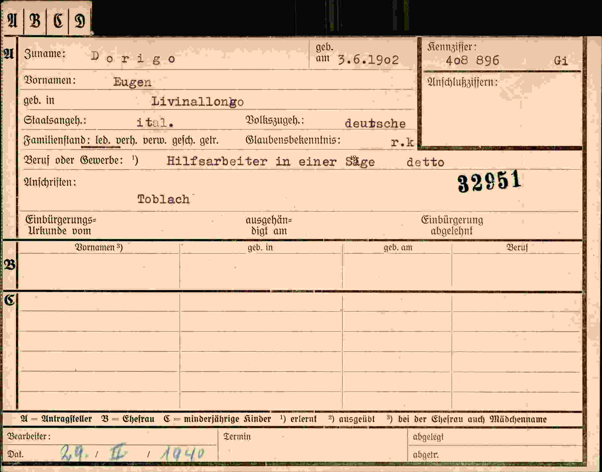 Dokument für Eugen Dorigo