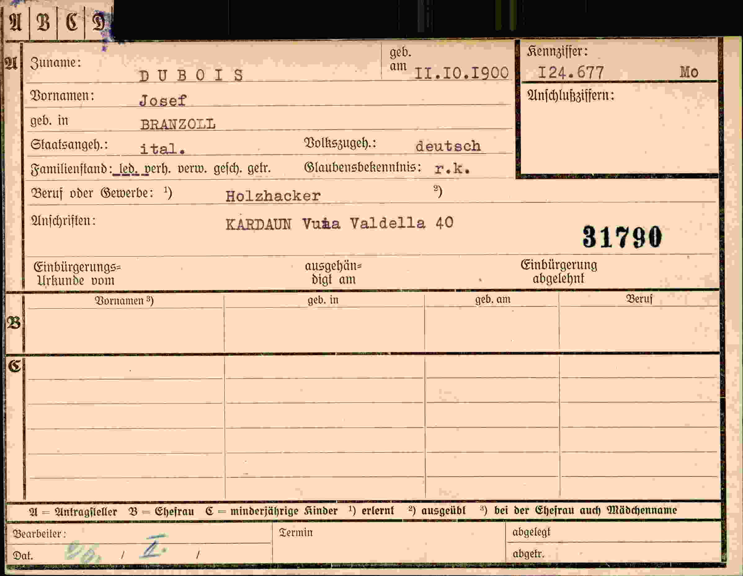 Dokument für Josef Dubois