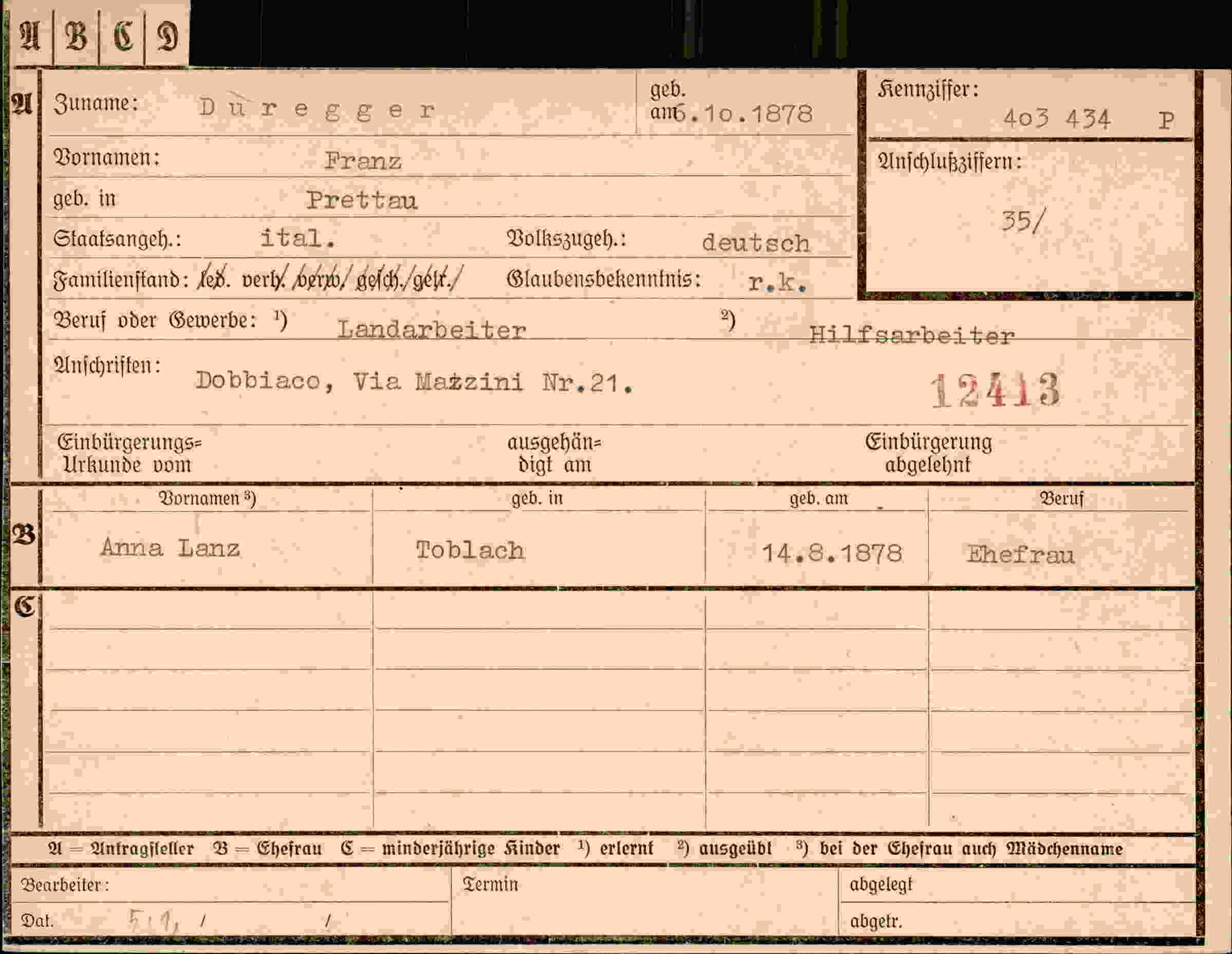 Dokument für Franz Duregger