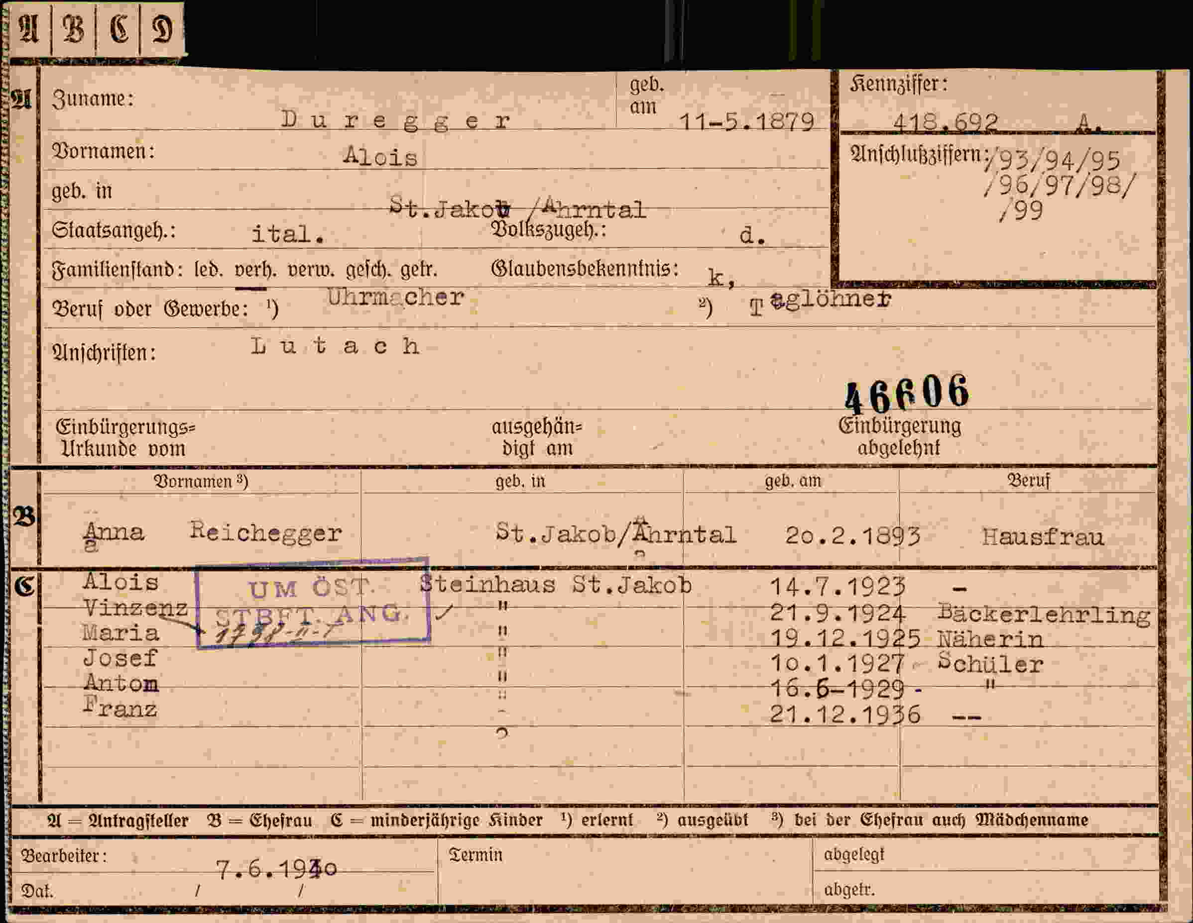 Dokument für Alois Duregger