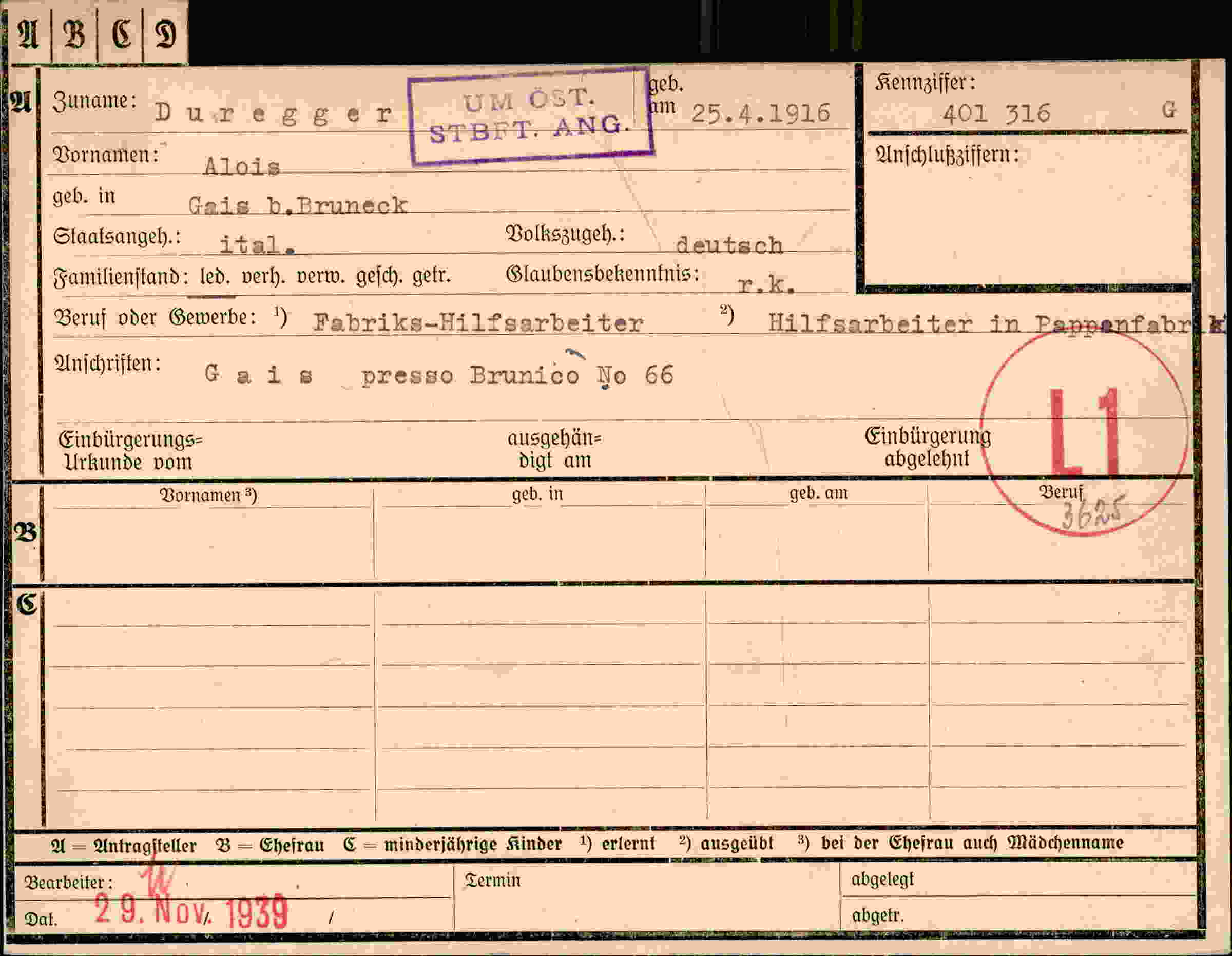 Dokument für Alois Duregger