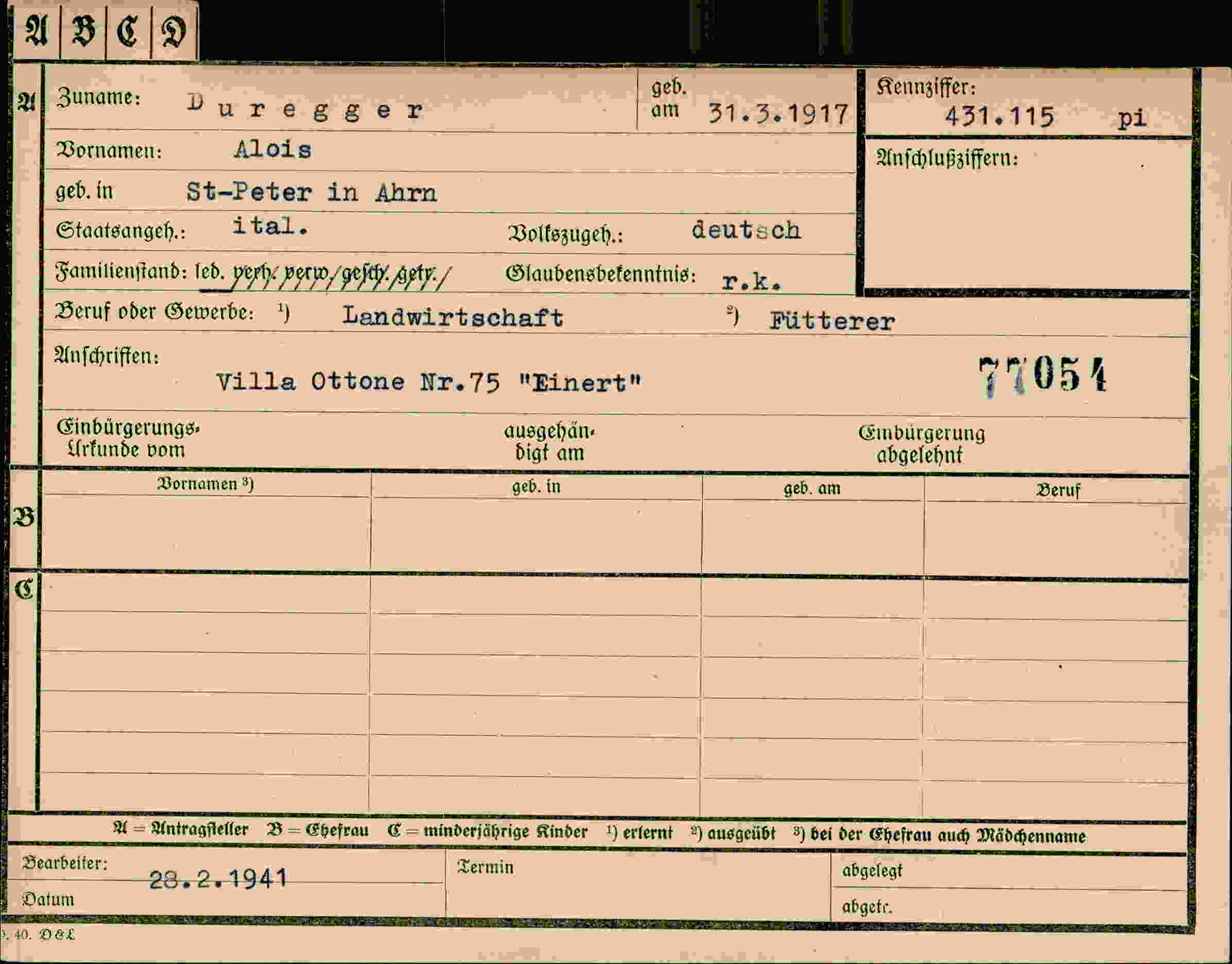 Dokument für Alois Duregger