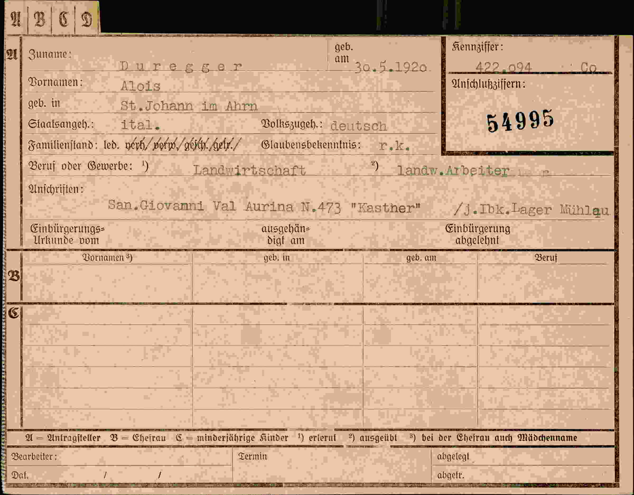 Dokument für Alois Duregger