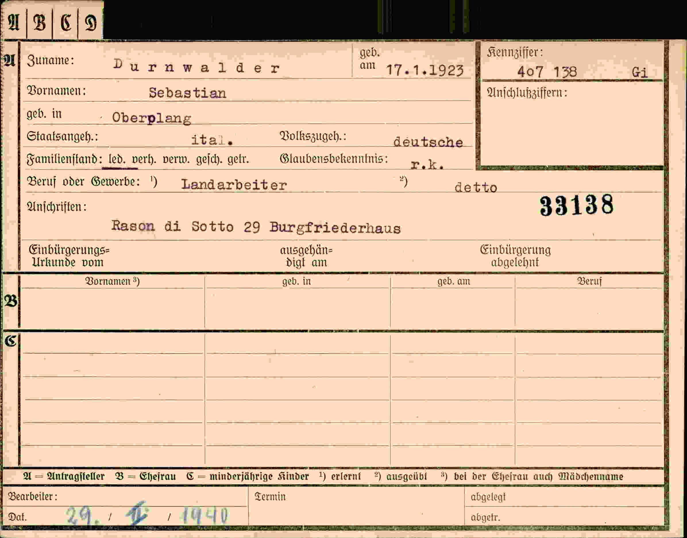 Vorderseite des Dokuments