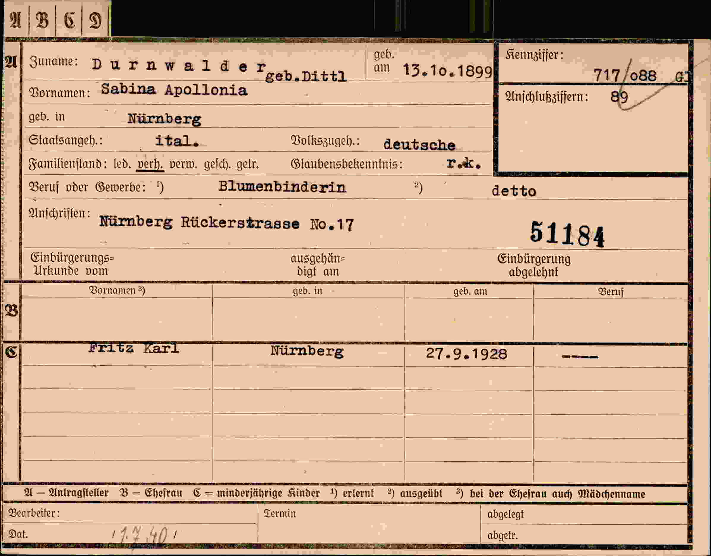 Dokument für Sabina Apollonia Durnwalde