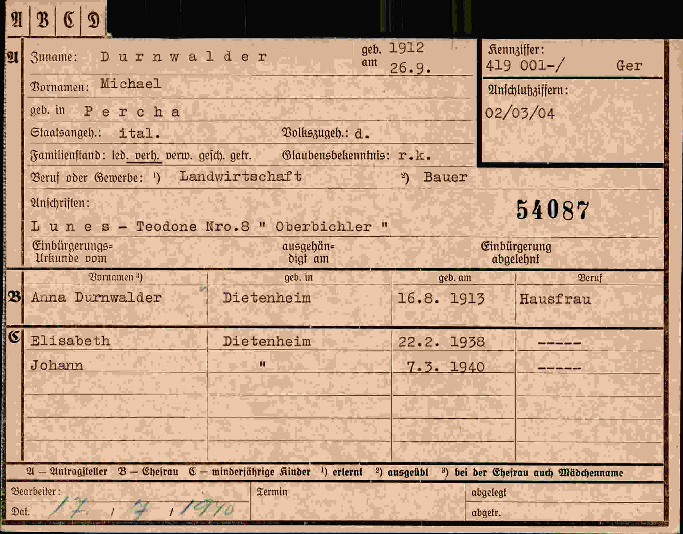 Dokument für Michael Durnwalder