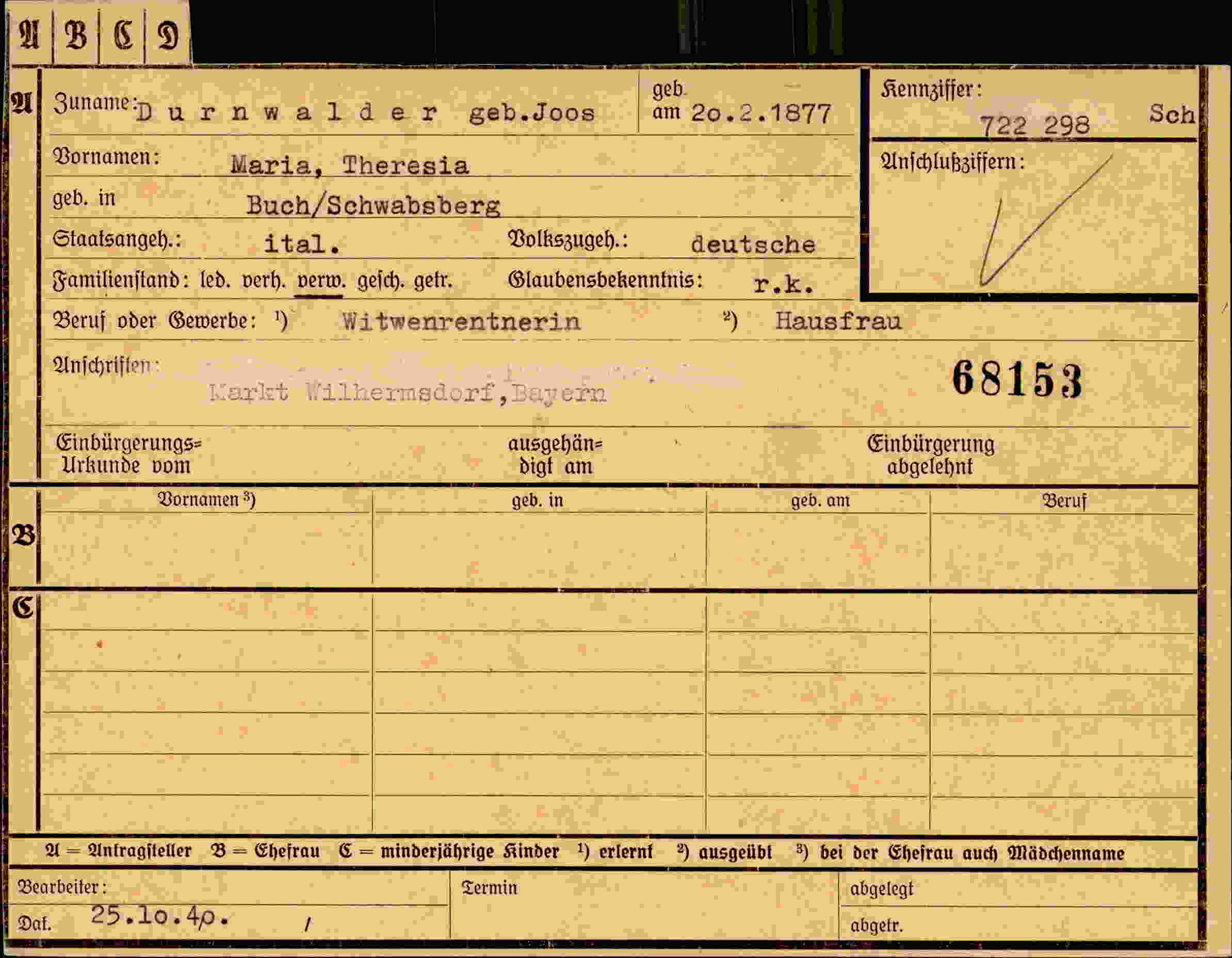Dokument für Maria Theresia Durnwalder