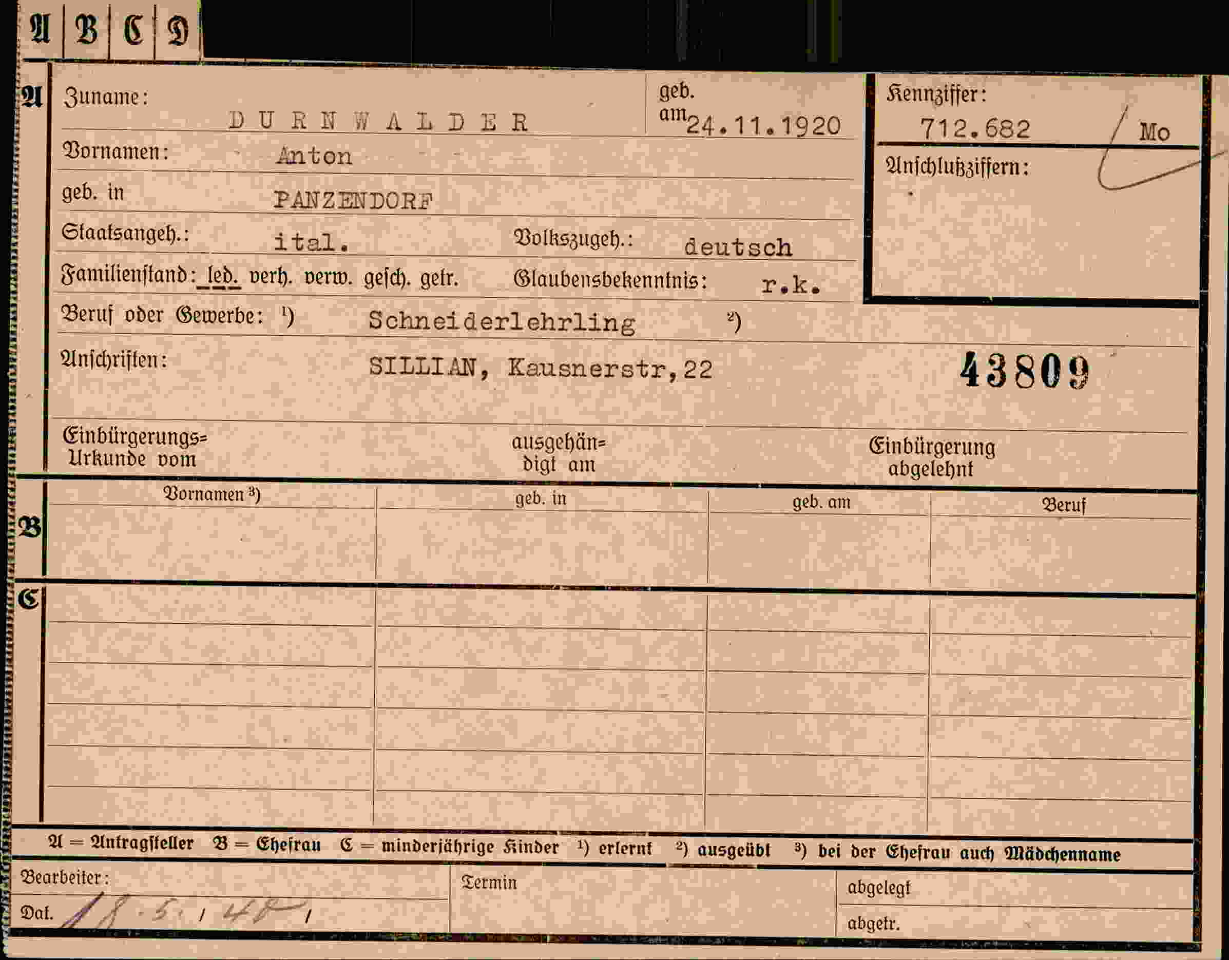Dokument für Anton Durnwalder